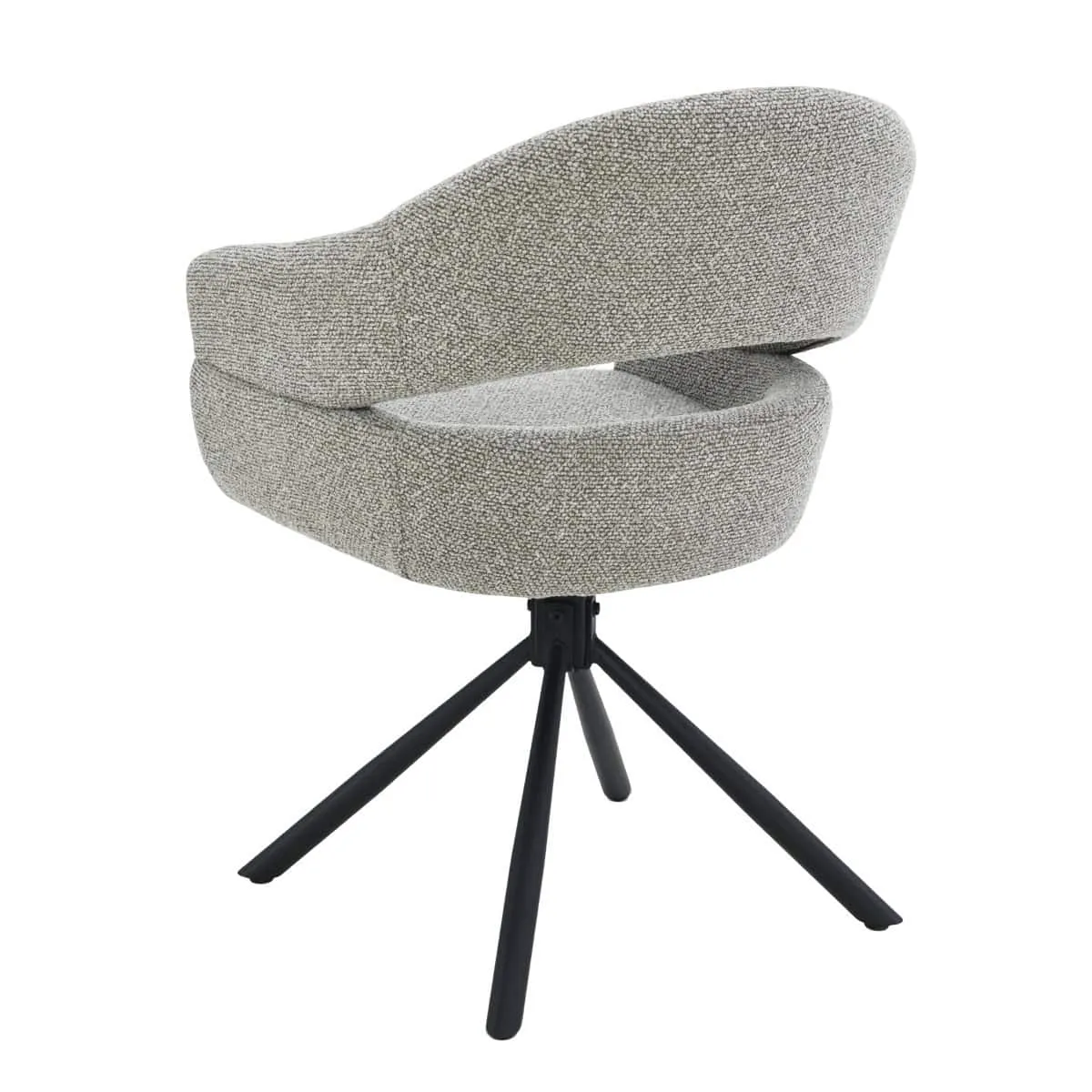 Esszimmerstuhl Linn Taupe, von hinten gesehen auf weißem Hintergrund mit dem schwarzen Spinnengestell - Livingfurn