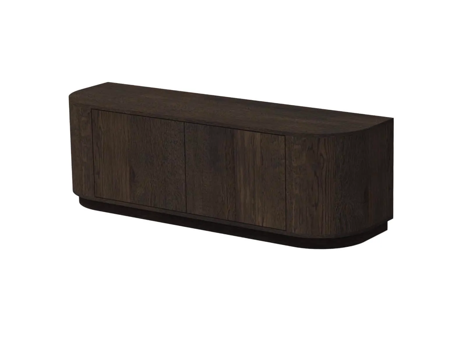 TV meubel Novero Espresso 140cm op een witte achtergrond, schuin van voren gefotografeerd - Livingfurn