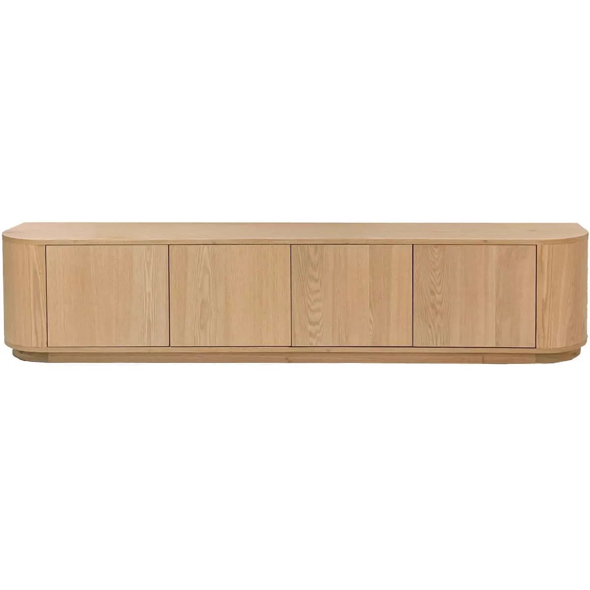 TV meubel Novero 220cm met vier deuren op een witte achtergrond, recht van voren gefotografeerd - Livingfurn
