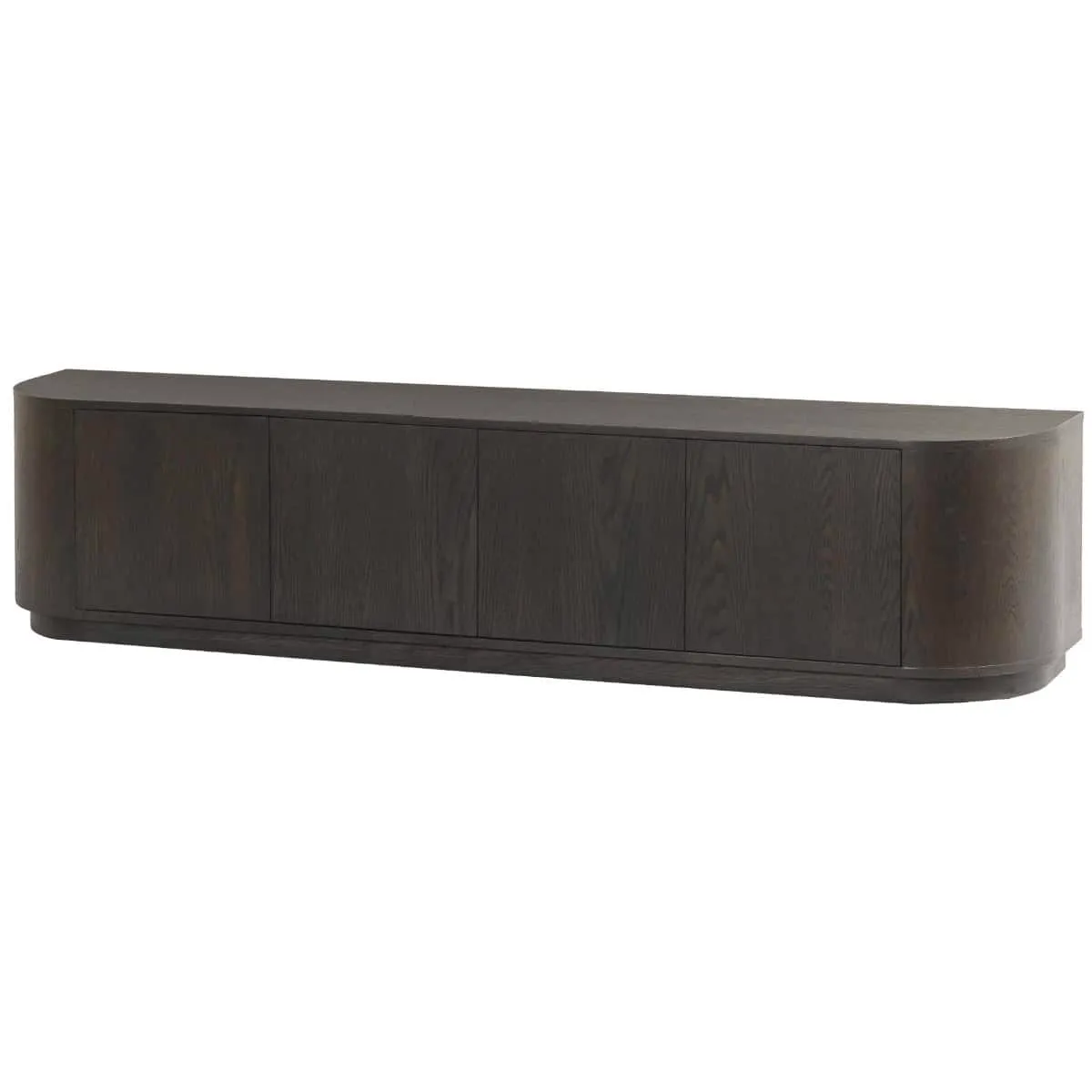 TV Meubel Novero Espresso 220cm op een witte achtergrond, van voren gefotografeerd - Livingfurn