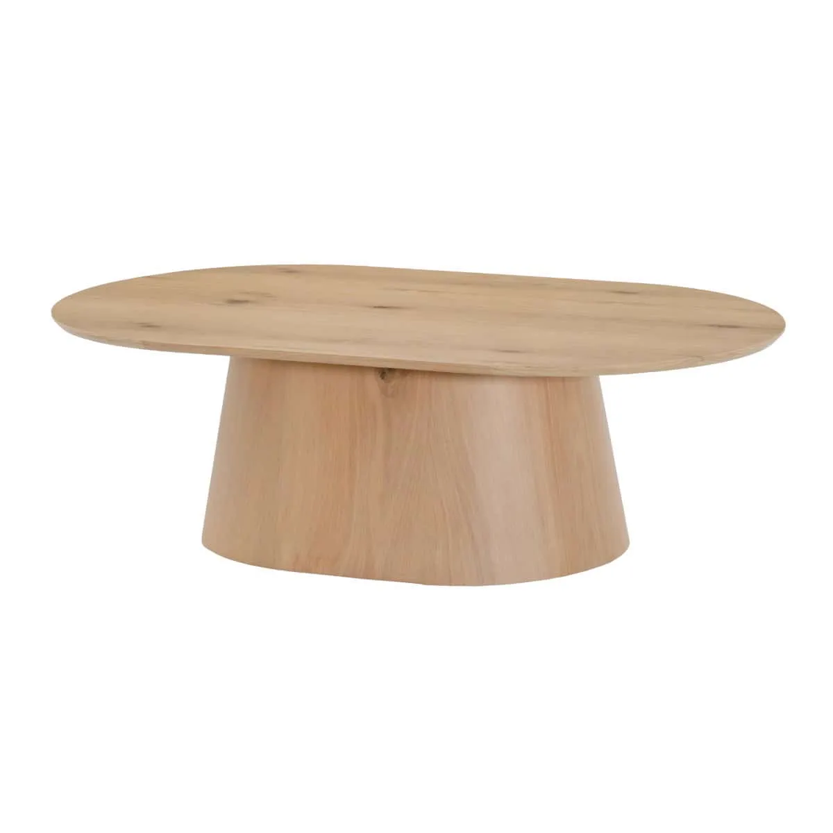 Couchtisch Novero oval 120cm auf weißem Hintergrund, aus einer niedrigen Perspektive fotografiert - Livingfurn