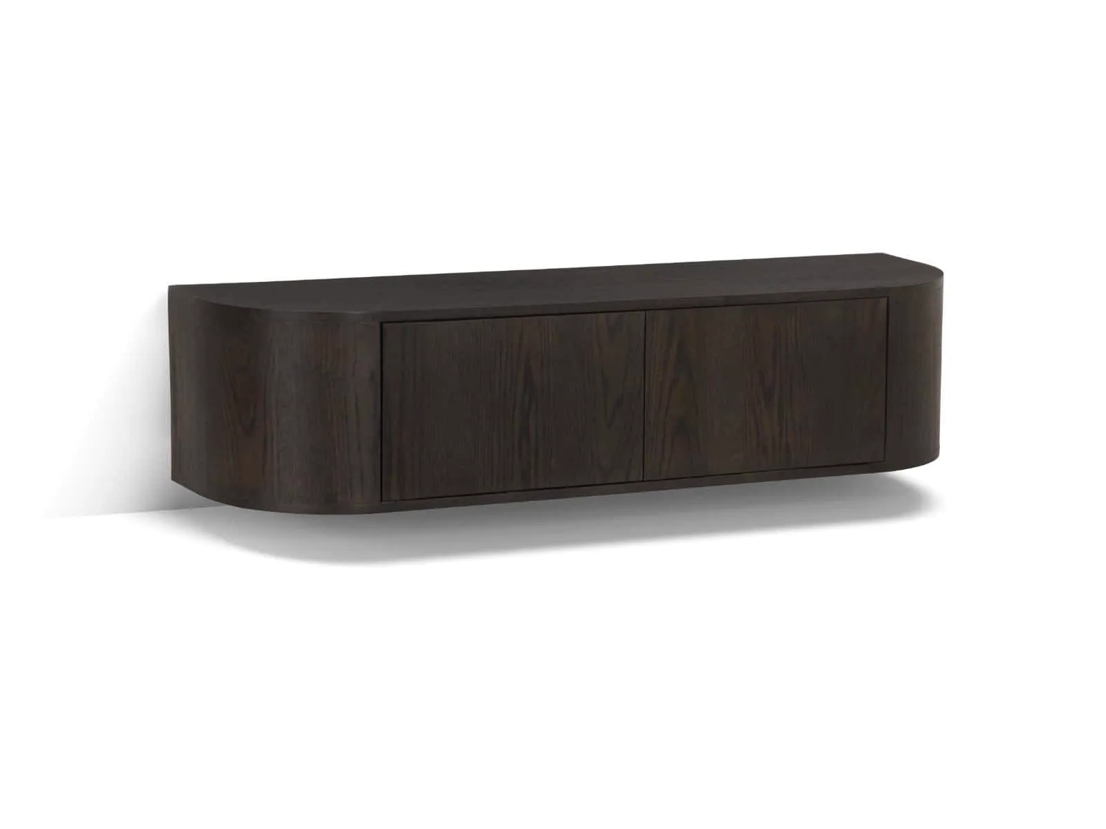 Schwebendes TV-Möbel Novero Espresso 140cm breit in einer Studio-Umgebung mit weißem Hintergrund - Livingfurn