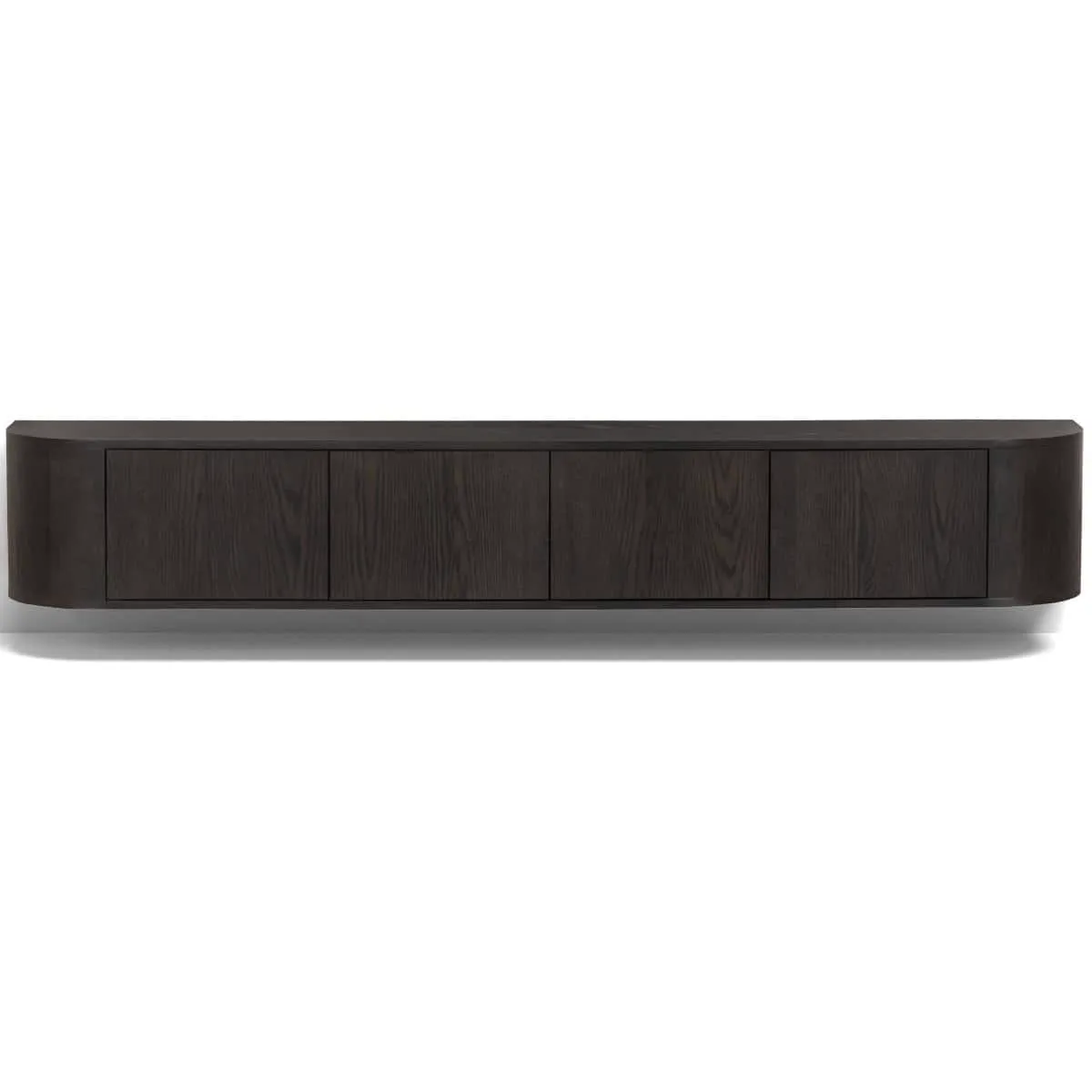 TV-Möbel Novero Espresso Schwebend 220cm auf weißem Hintergrund, frontal aufgenommen - Livingfurn