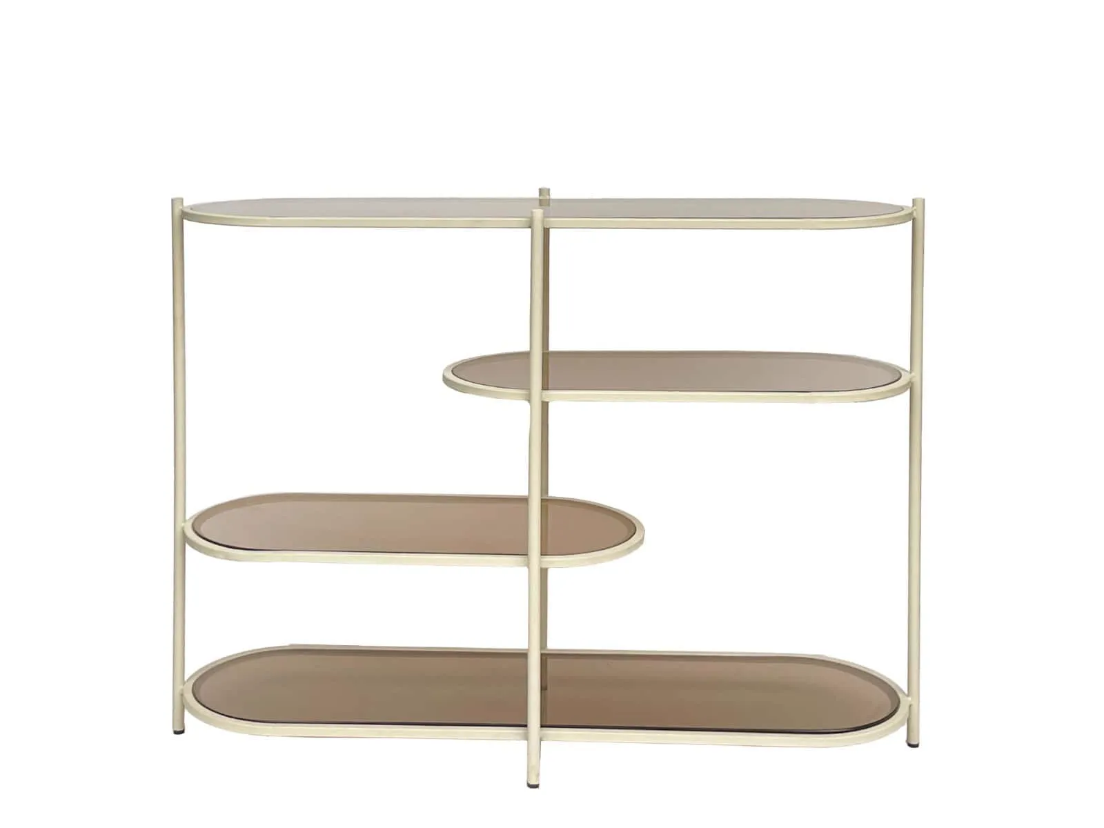 Wandschrank Brix Jill Off White 90cm mit ovalen Ablagen auf weißem Hintergrund, aus einer frontalen Perspektive