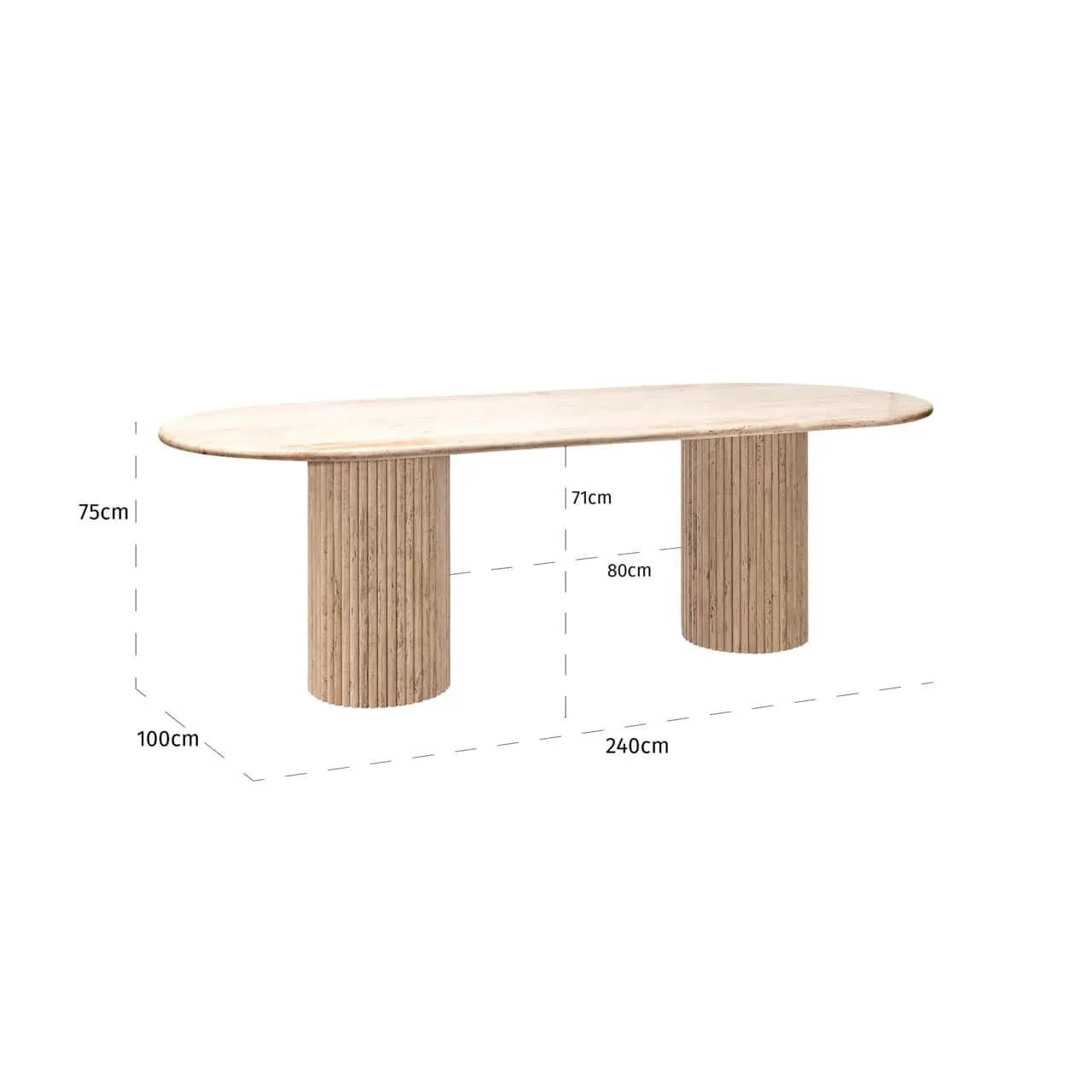 Esstisch La Cantera beige 240 auf weißem Hintergrund, mit Maßen von 240cm breit, 100cm tief und 75cm hoch - Richmond Interiors