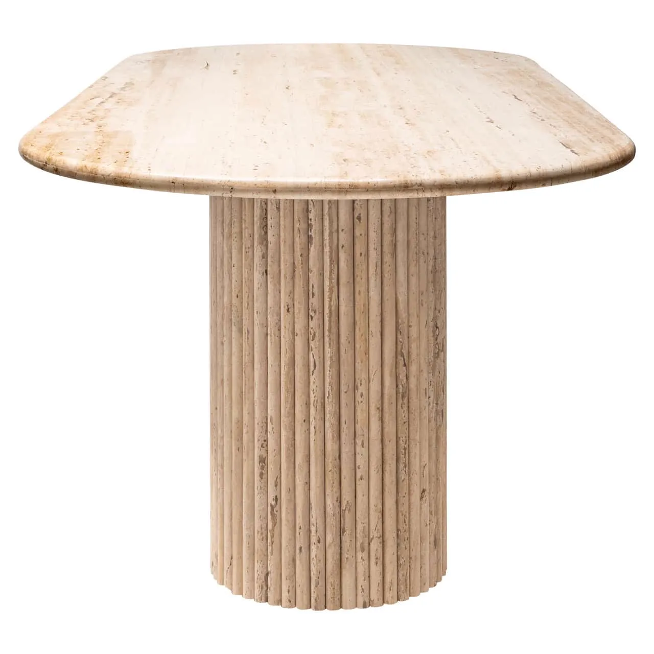 Esstisch La Cantera beige 240 auf weißem Hintergrund, aus der Nähe und von einem niedrigen Standpunkt fotografiert - Richmond Interiors