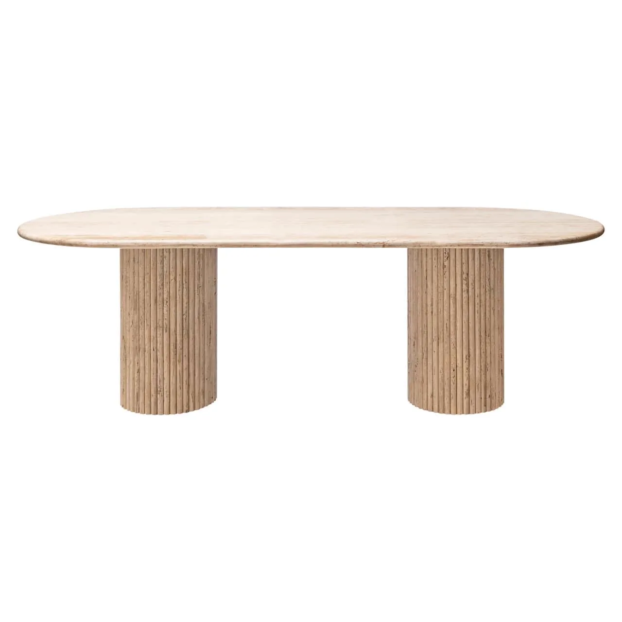 Esstisch La Cantera beige 240 auf weißem Hintergrund, aus einem niedrigen Blickwinkel fotografiert - Richmond Interiors