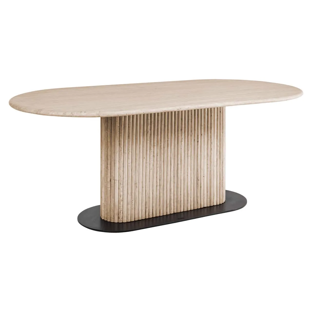 Esstisch La Cantera Beige 200 auf weißem Hintergrund, aus einer niedrigen Perspektive fotografiert - Richmond Interiors