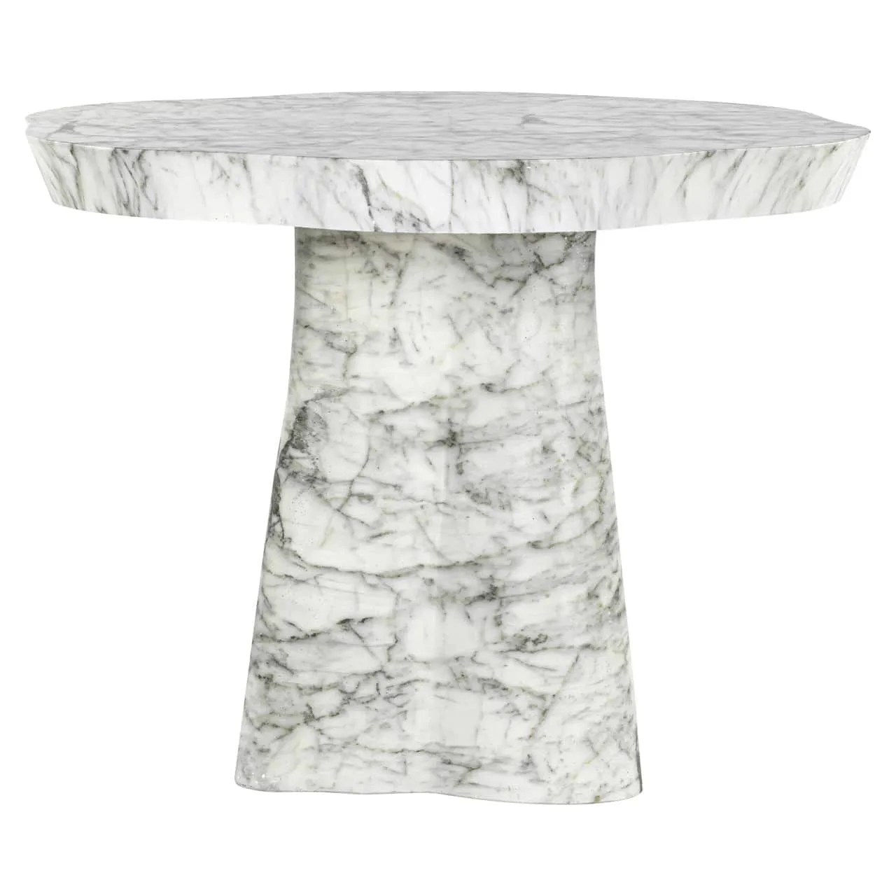Outdoor Esstisch Rockyard white marble look 100Ø auf weißem Hintergrund, schräg von vorne fotografiert - Richmond Interiors