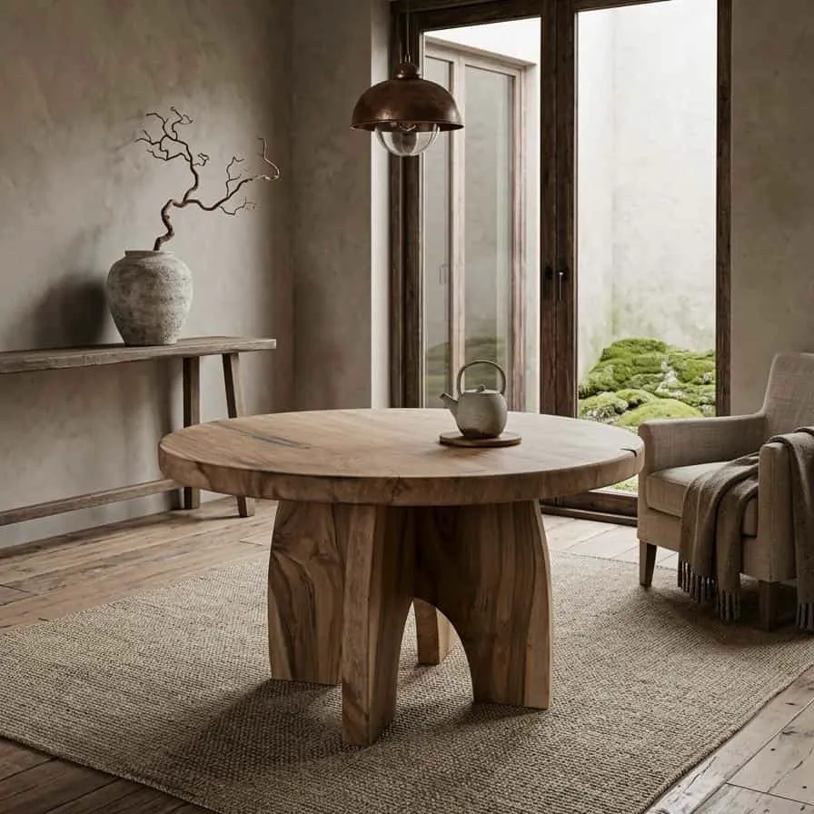 Ronde eettafel suarhout | houten poot