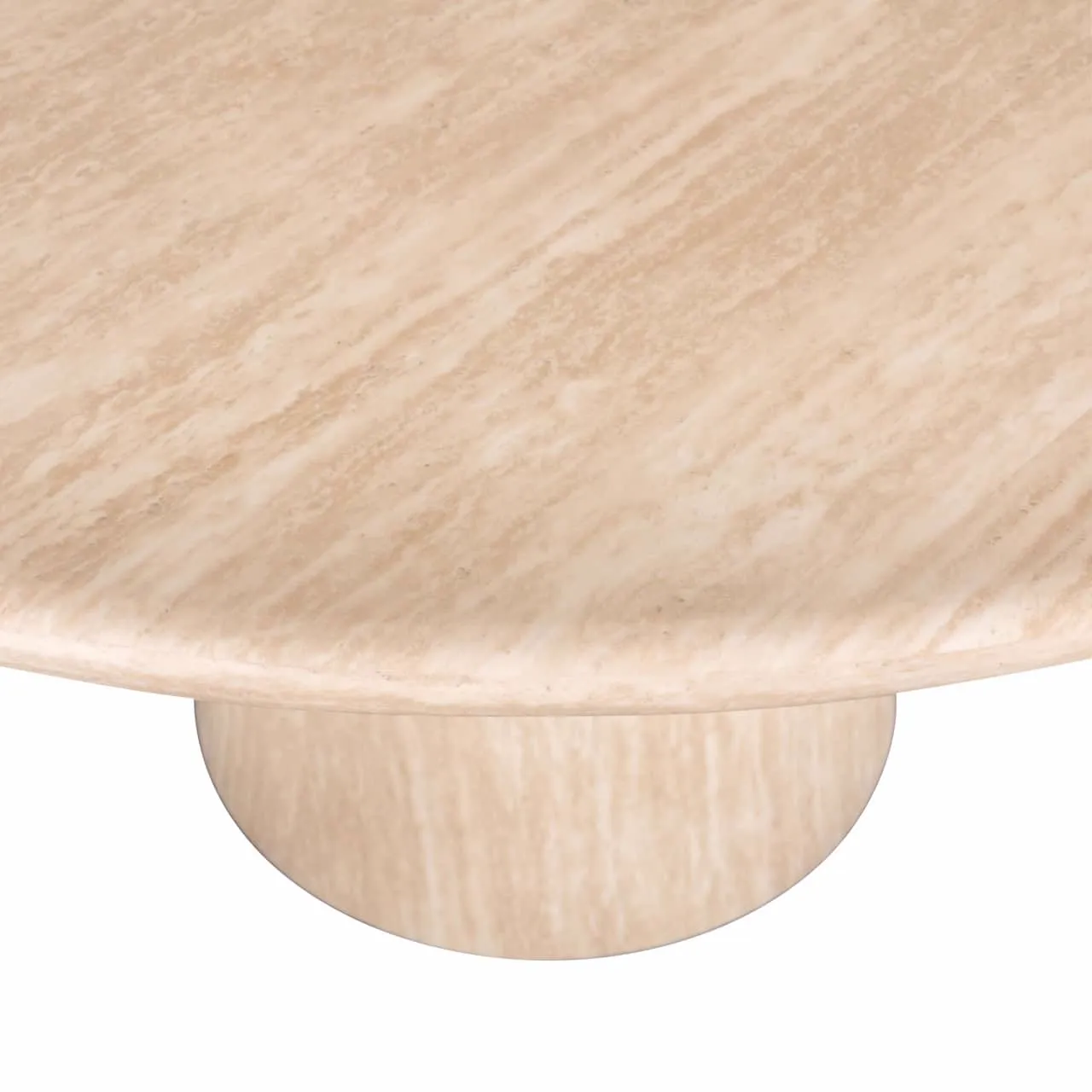 Detailaufnahme des Esstisch Fictus beige 140Ø auf weißem Hintergrund, schräg von oben - Richmond Interiors