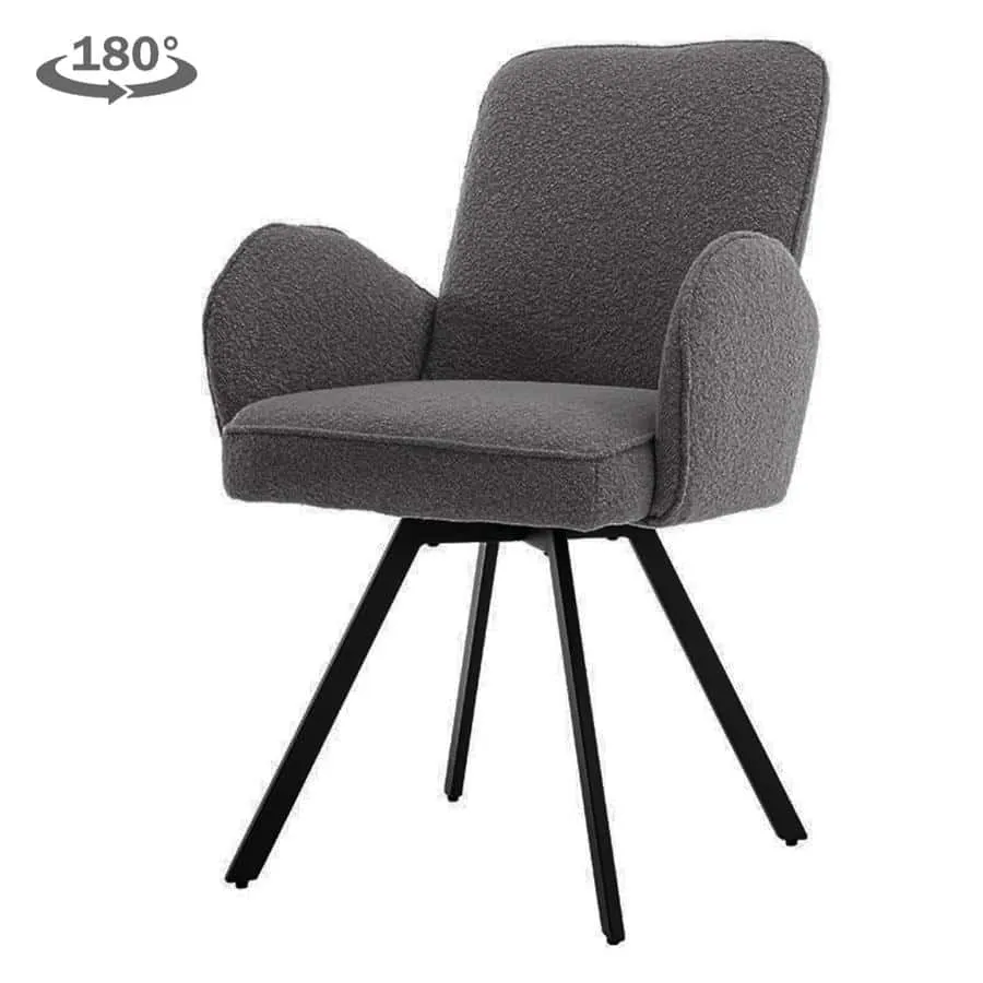Livo Armsessel in Stoff Ascot 5 Anthrazit, drehbar, auf weißem Hintergrund aus niedriger Perspektive - Tower Living