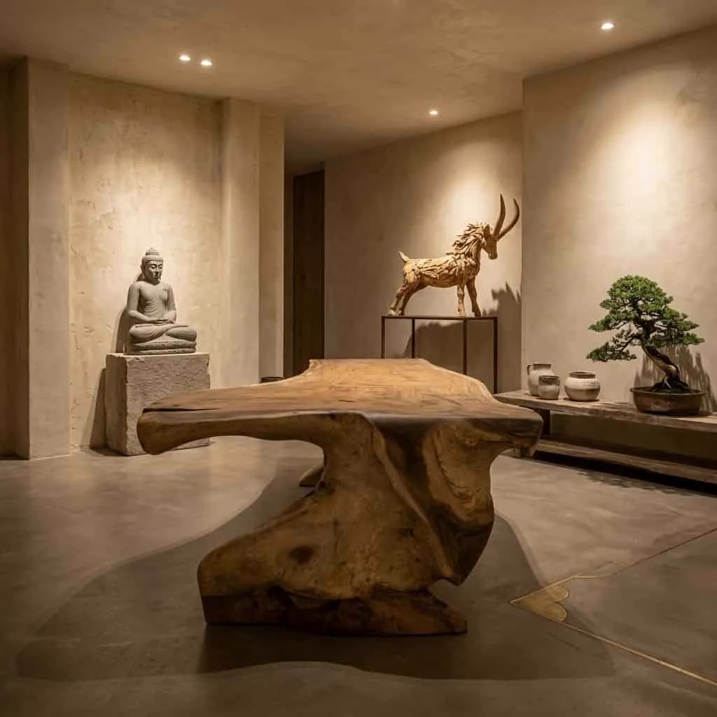 Waterfall Tree Trunk Table Arch Suar Wood 300cm