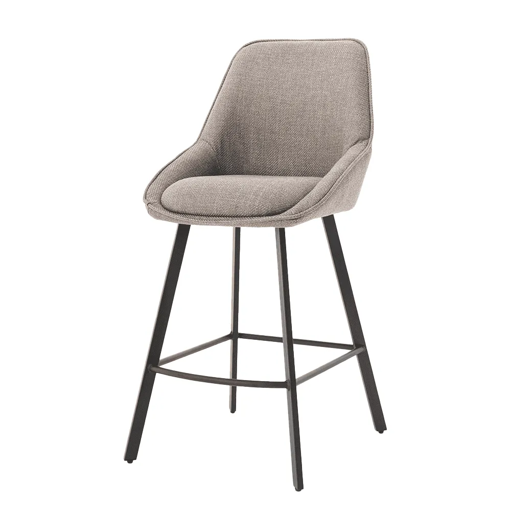Borgo Barstoel in Bjorn 34 beige-grey stof op een witte achtergrond, schuin van voren gefotografeerd - Tower Living