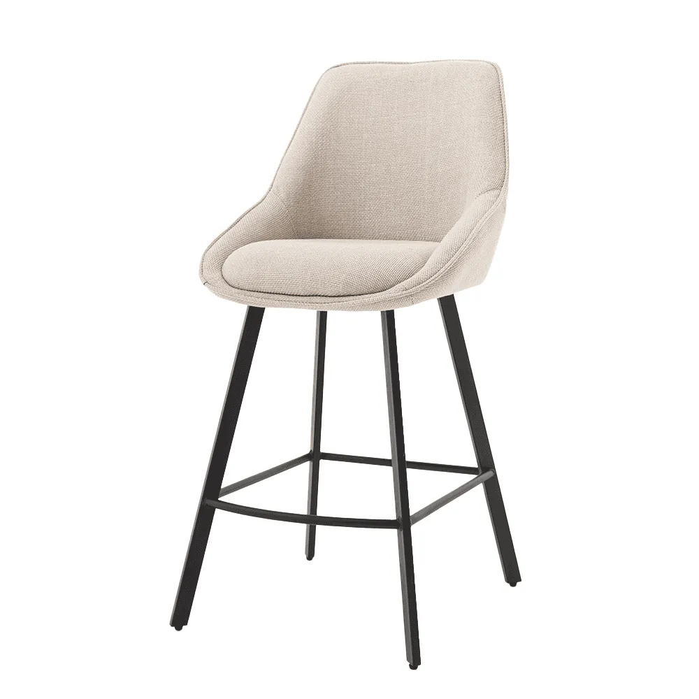 Borgo Barstoel in Bjorn 24 beige stof met zwarte poten, vrijstaand op een witte achtergrond - Tower Living