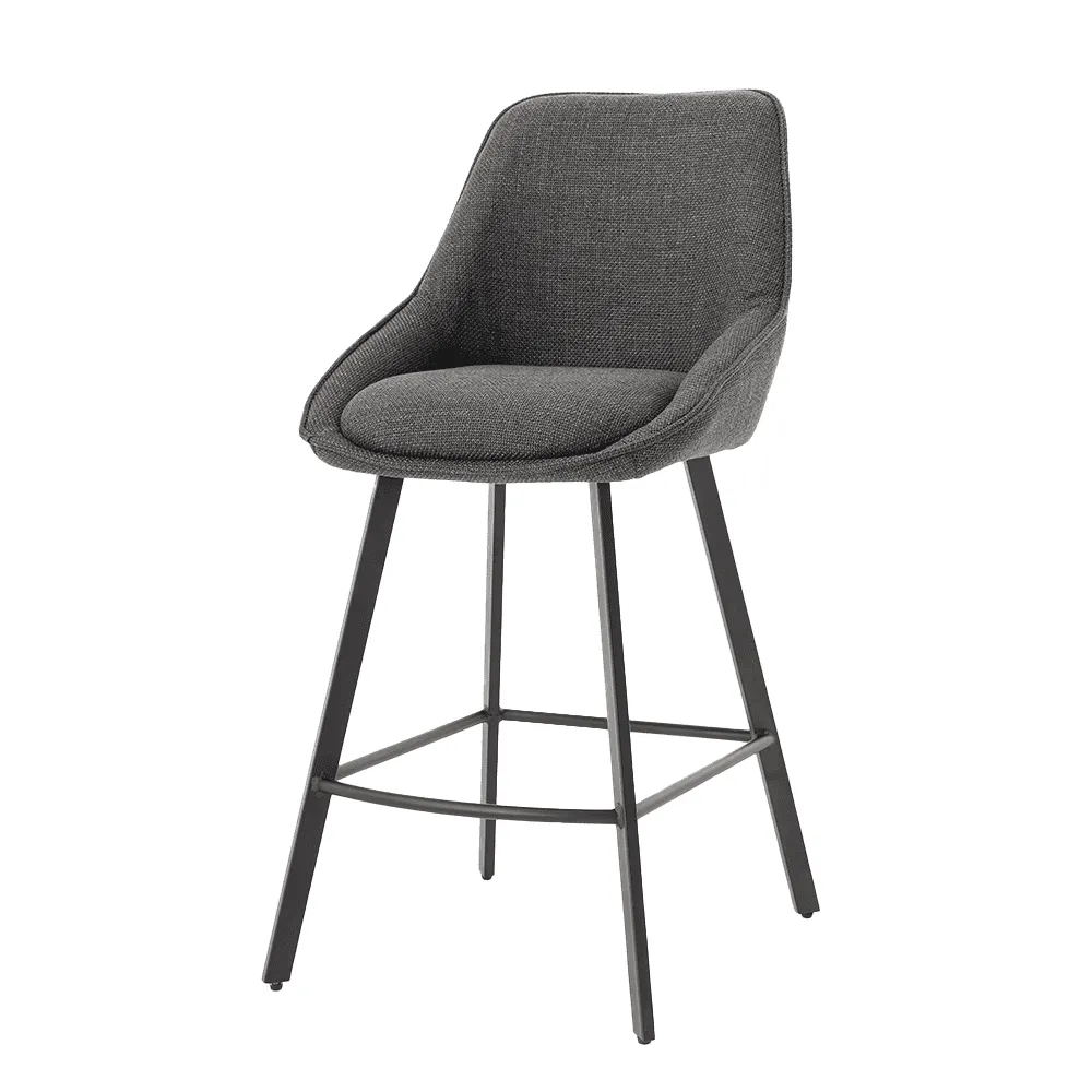 De Borgo Barstoel - Bjorn 19 anthracite, een barstoel met stoffen bekleding en metalen poten, op een witte achtergrond - Tower Living