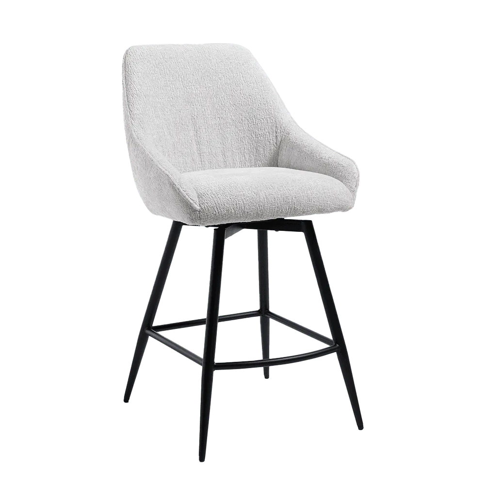 Trino Barstoel fabric Trenza 04 white, draaibaar, met zwarte poten op een groene achtergrond - Tower Living