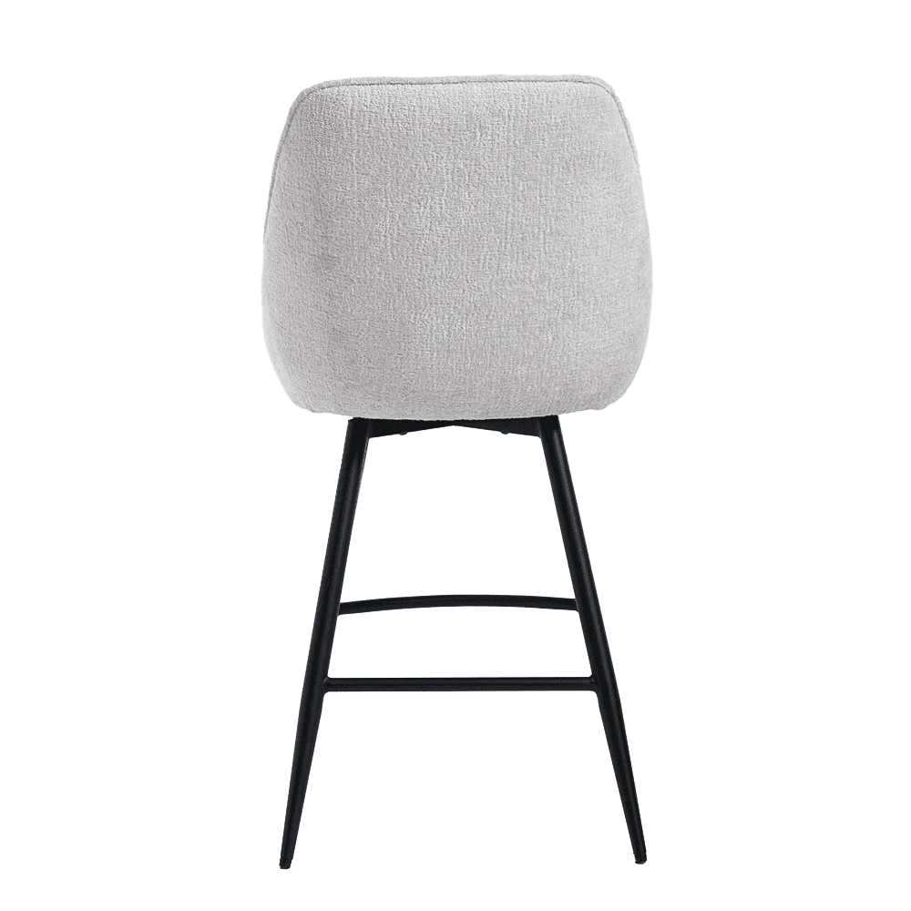 Trino Barstoel met stoffen bekleding in wit, van achteren gefotografeerd op een witte achtergrond - Tower Living