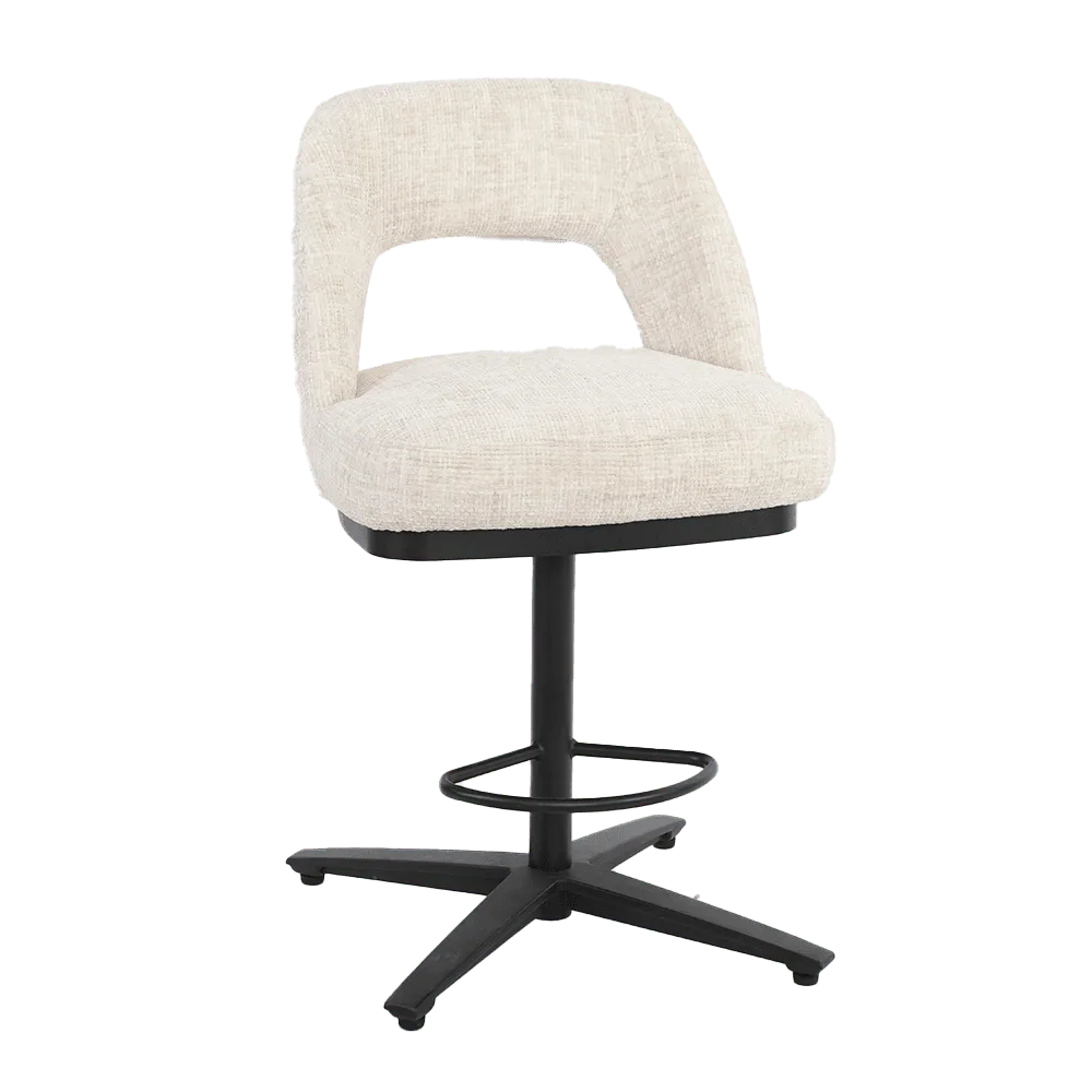 De Caldes Barstoel in off-white stof, draaibaar, gefotografeerd op een witte achtergrond - Tower Living