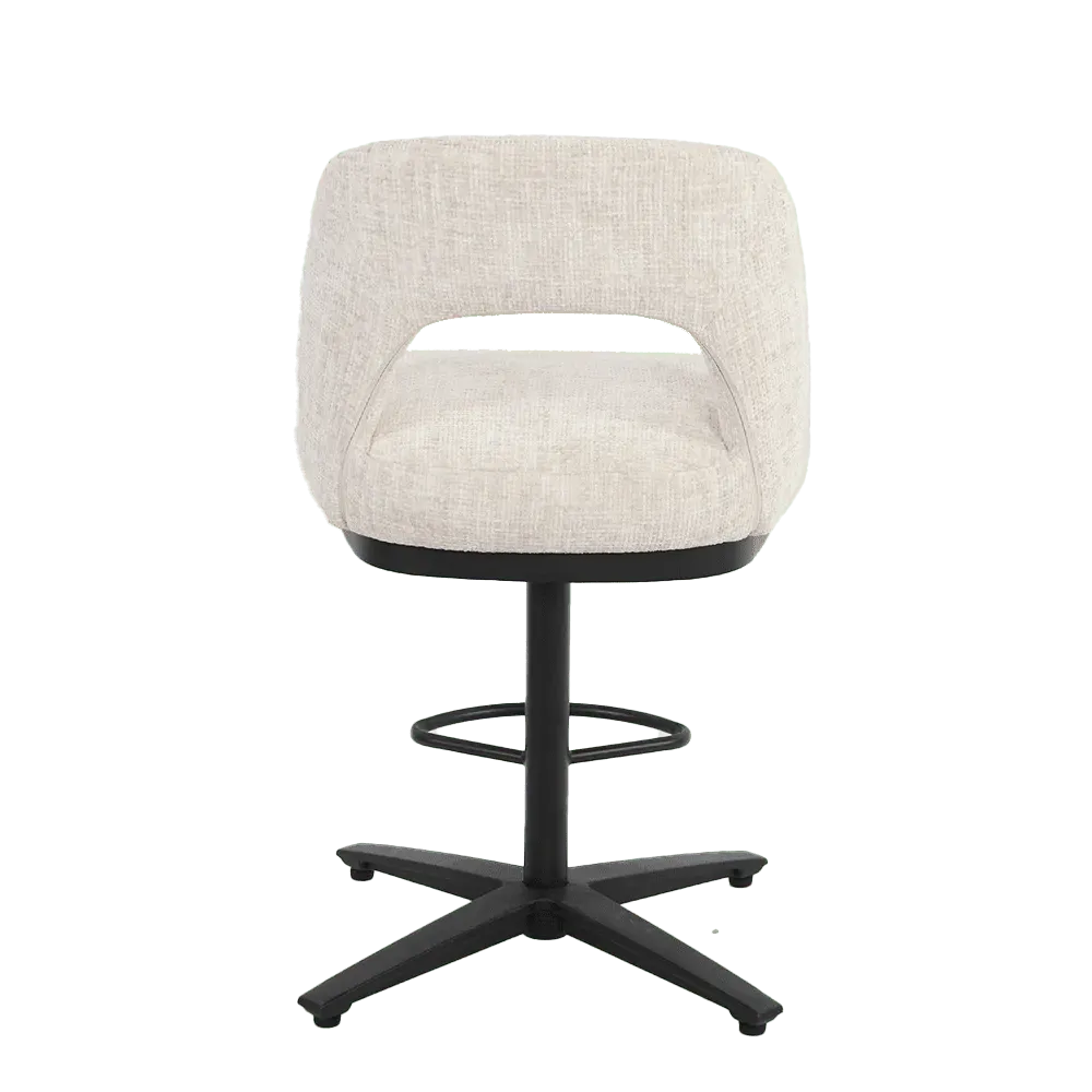 Caldes Barstoel, off-white draaibare barstoel met zwarte stervoet, op een witte achtergrond - Tower Living
