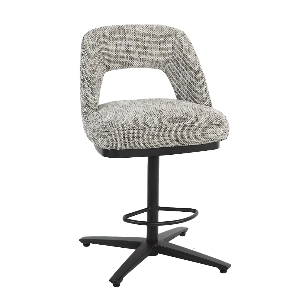 Caldes Barstoel, fabric Ted 8 white-grey, draaibaar, op een studio achtergrond, vanuit een laag standpunt - Tower Living