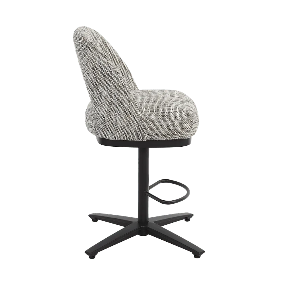 Caldes Barstoel, fabric Ted 8 white-grey, draaibaar, op een witte achtergrond, vanuit een schuine hoek - Tower Living