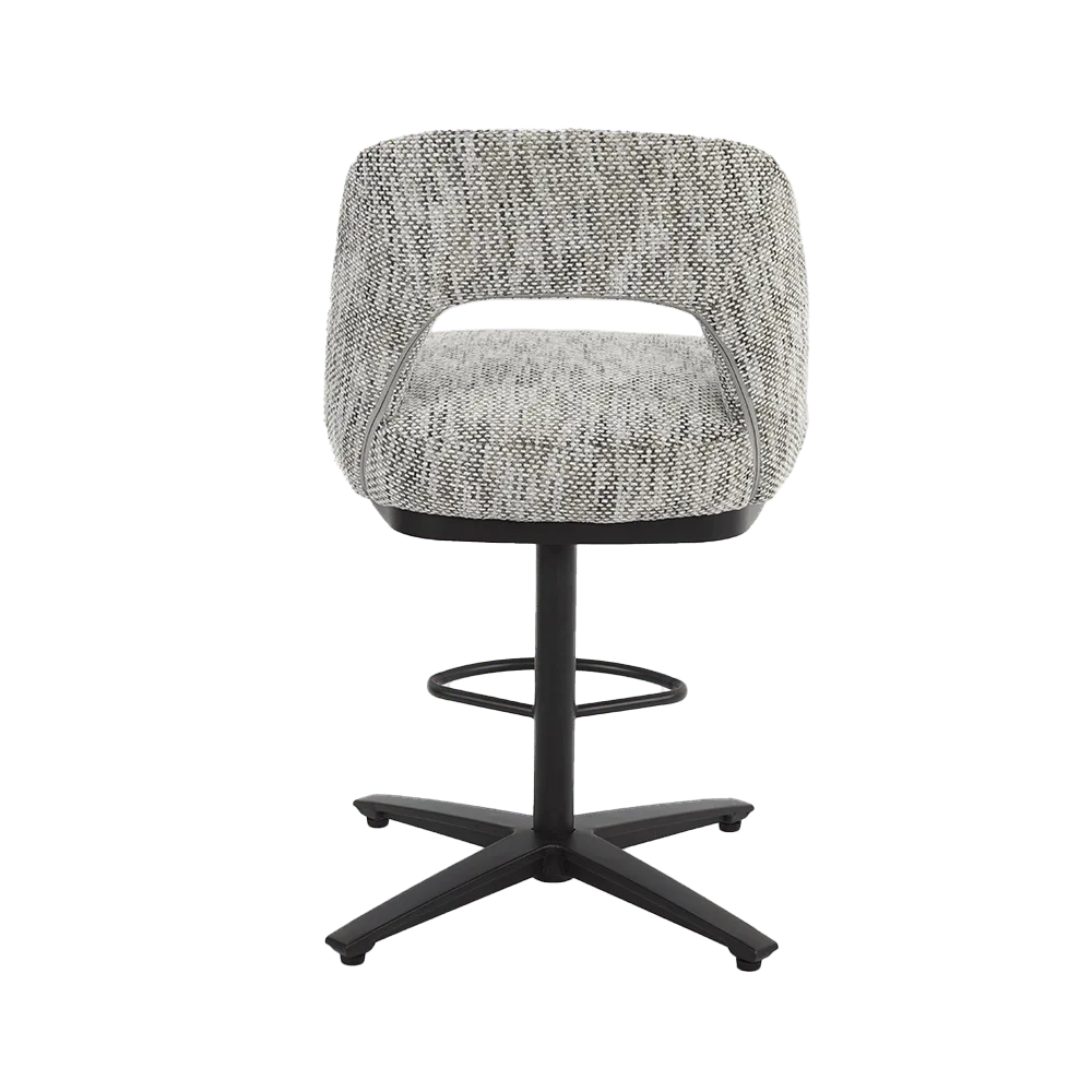 Caldes Barstoel, fabric Ted 8 white-grey, draaibaar, met een zwart onderstel op een witte achtergrond - Tower Living