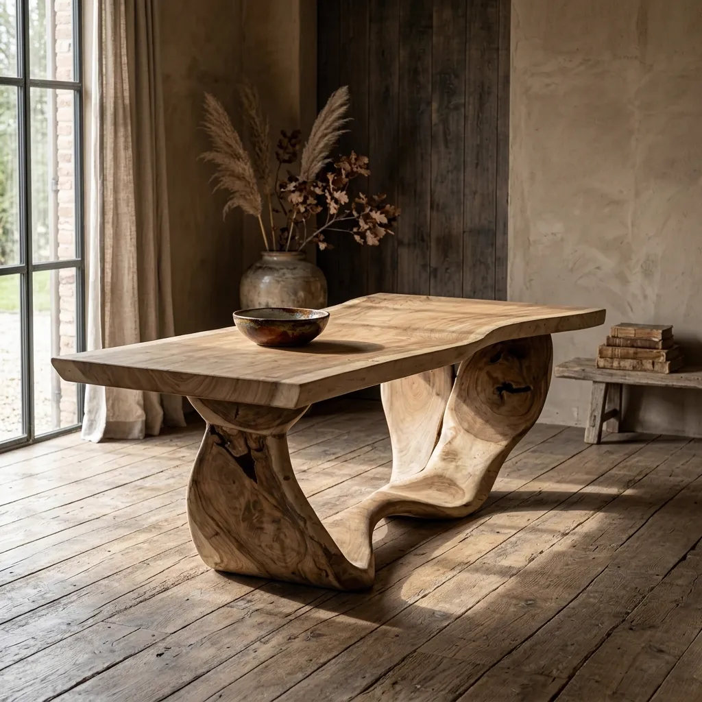 Suar Wood Dining Table Unique Wooden Leg - World of Brosi