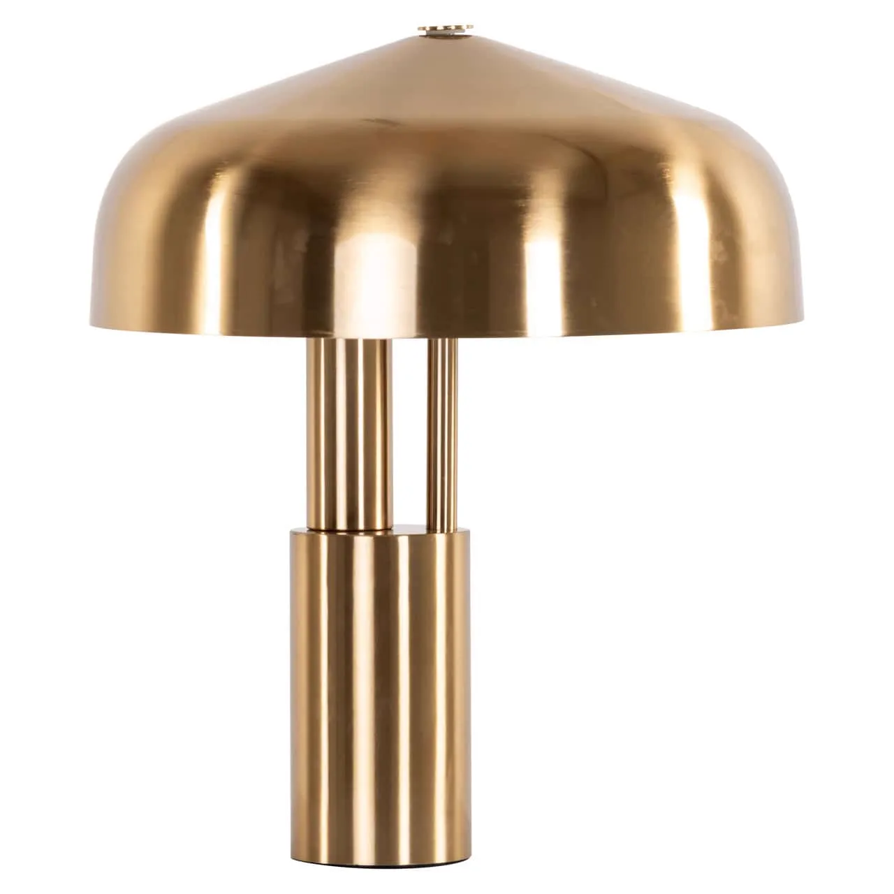 Tischleuchte Linzy brushed gold, eine goldene Lampe mit pilzförmigem Schirm auf weißem Hintergrund - Richmond Interiors