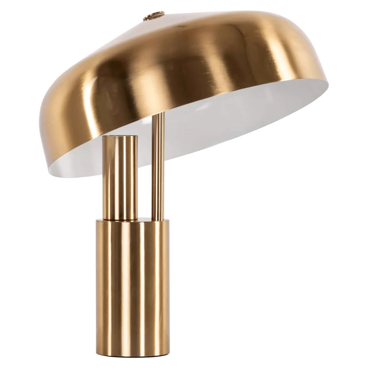 Tischleuchte Linzy brushed gold auf weißem Hintergrund, aus der Nähe fotografiert - Richmond Interiors