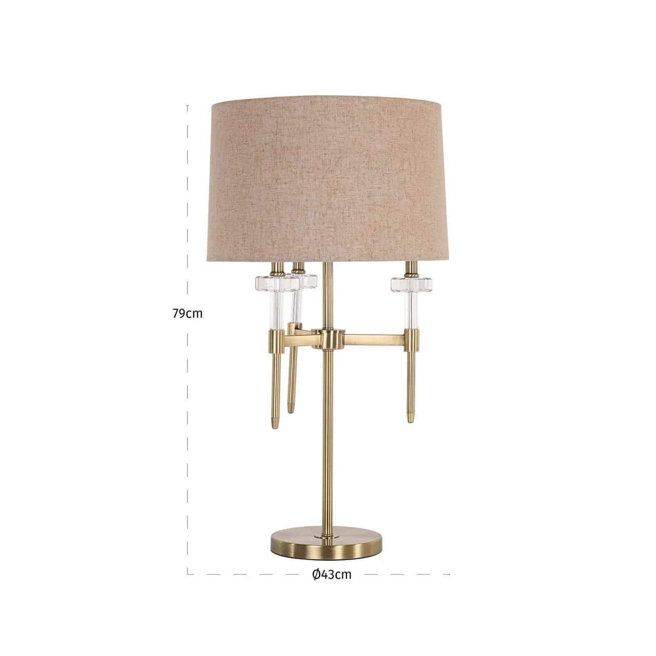 Tischleuchte Josie brushed gold auf weißem Hintergrund, mit Maßen von 79 cm Höhe und 43 cm Breite - Richmond Interiors