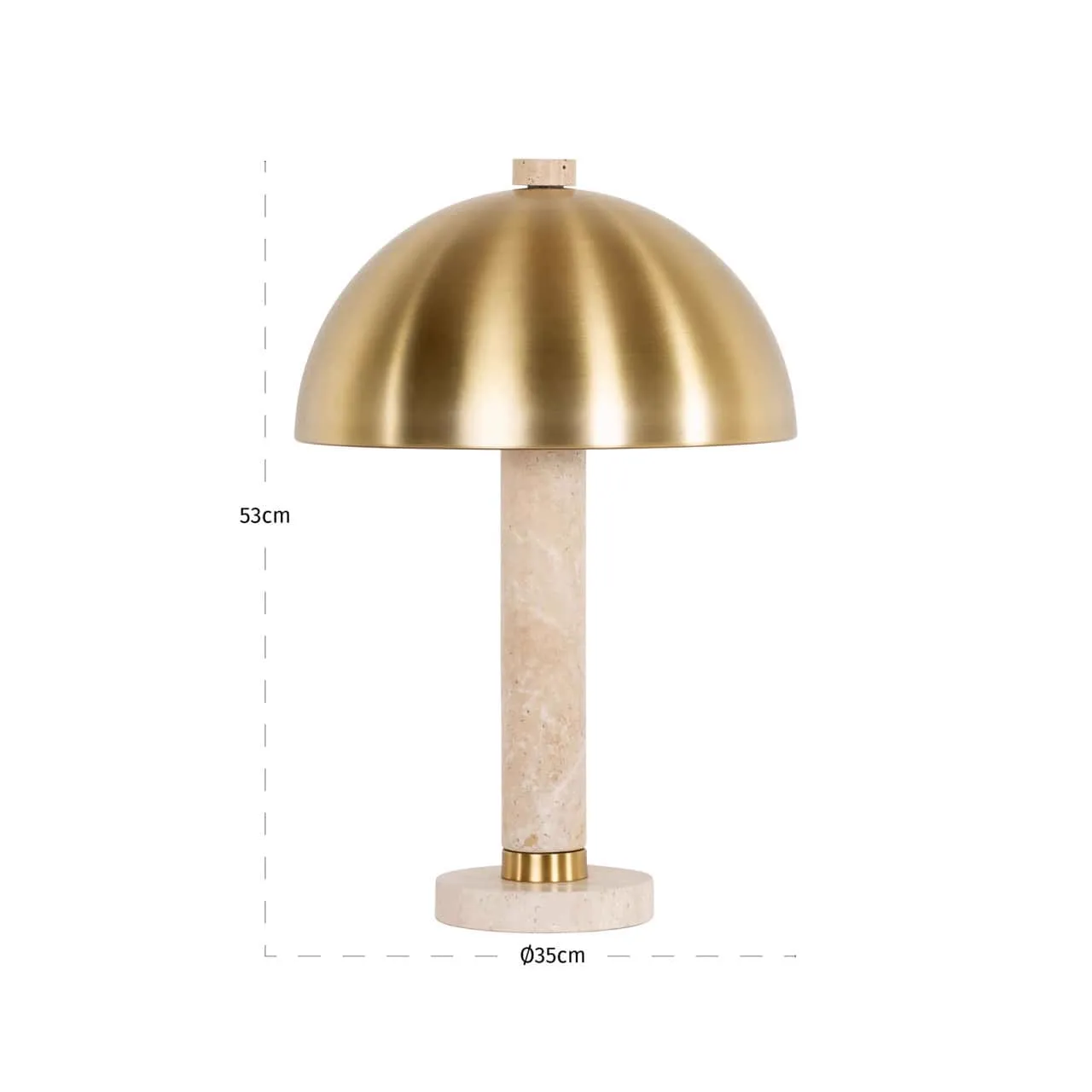 Tischleuchte Jara brushed gold auf weißem Hintergrund, mit einer Höhe von 53cm und einem Durchmesser von 35cm - Richmond Interiors