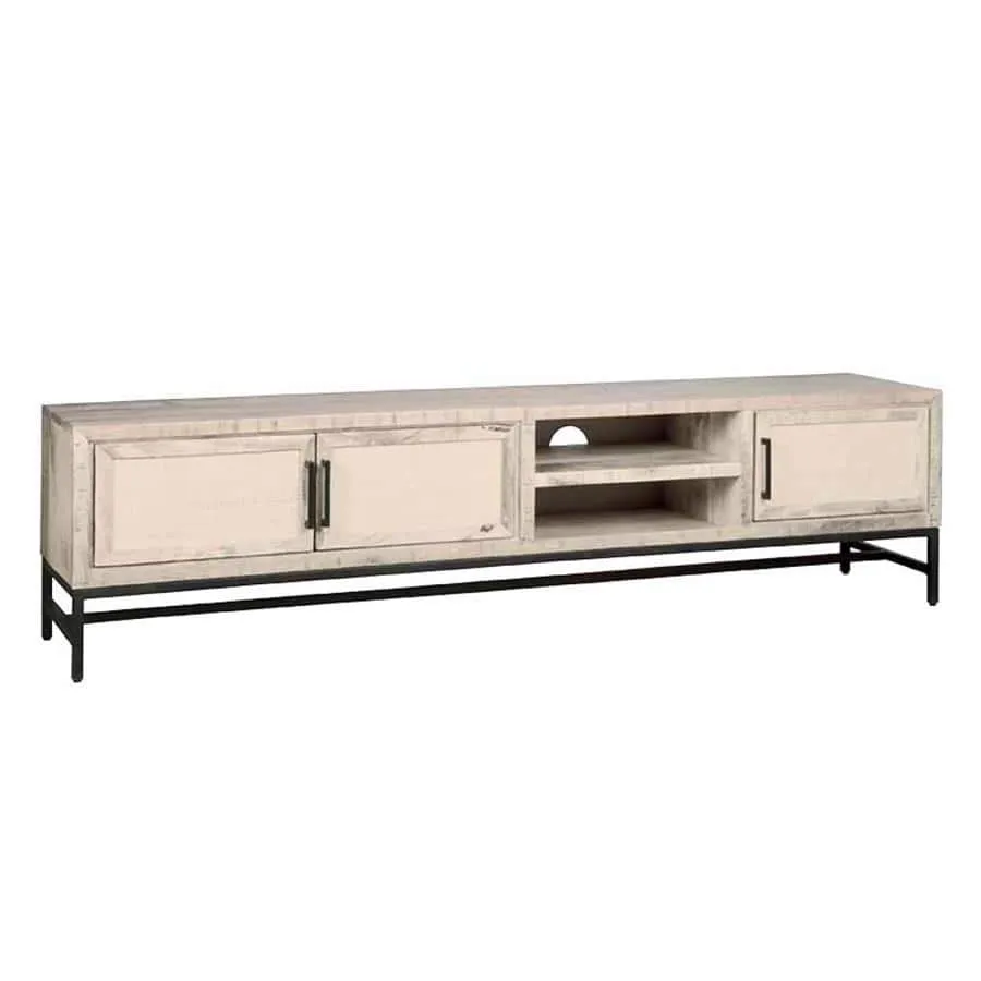 Carini TV-Möbel Gebrochenes Weiß 200 cm auf weißem Hintergrund, von vorne fotografiert - Tower Living