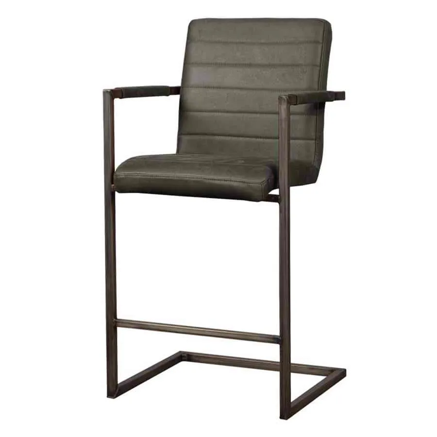 Rocca Barstoel in Bull anthracite met armleuningen en een metalen onderstel, gefotografeerd op een witte achtergrond - Tower Living