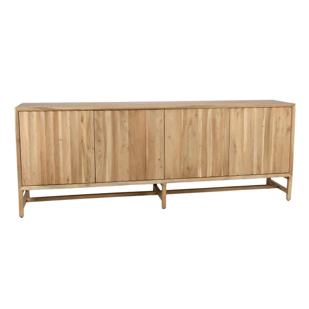 Crotone Sideboard 220 cm auf weißem Hintergrund, frontal fotografiert mit vier Türen - Tower Living