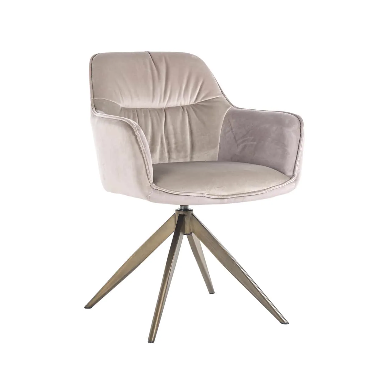 Esszimmerstuhl Aline khaki Velvet Drehstuhl feuerbeständig auf weißem Hintergrund, schräg von vorne fotografiert - Richmond Interiors