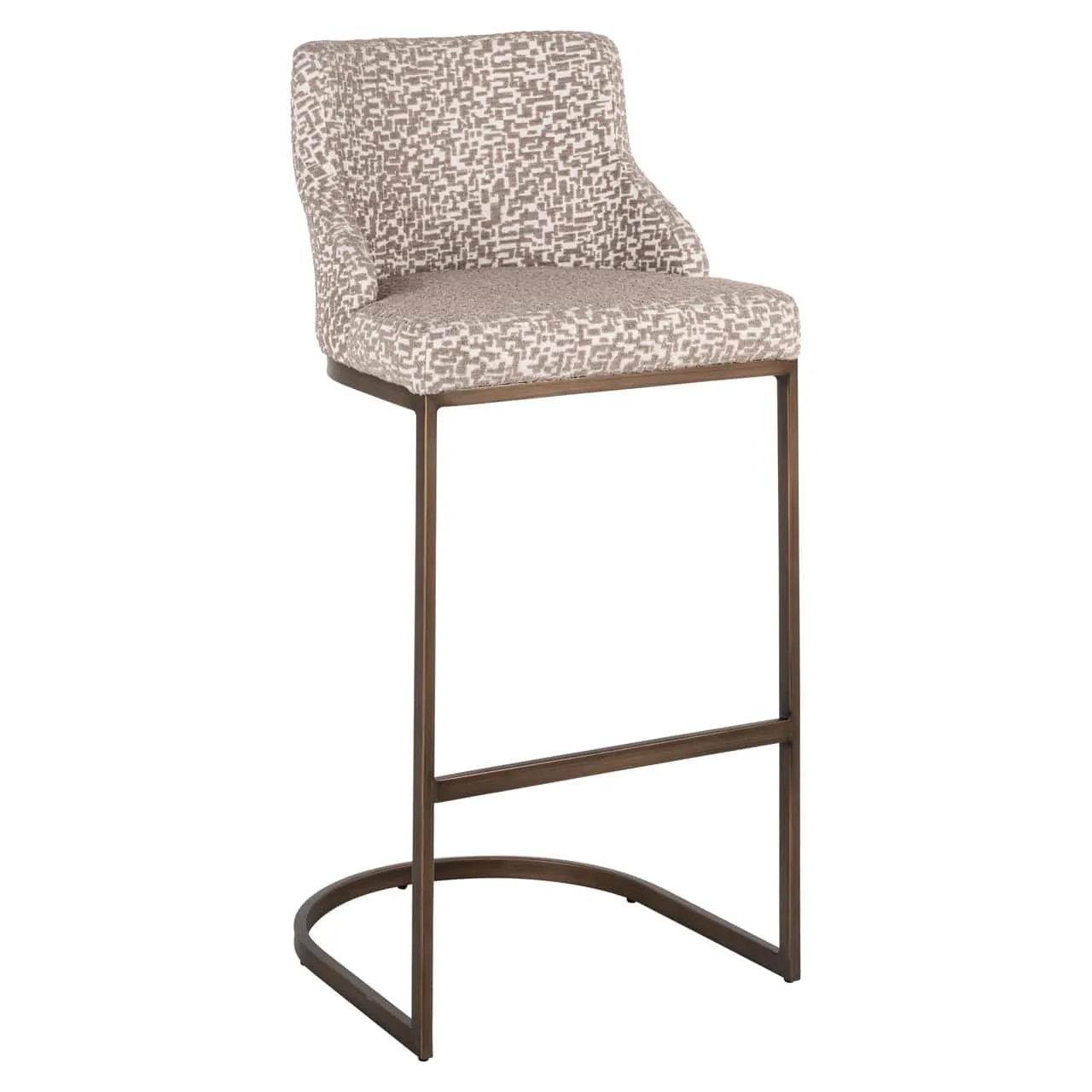 Barhocker Bolton natural geo auf weißem Hintergrund, mit Metallgestell und gepolsterter Sitzfläche und Rückenlehne - Richmond Interiors