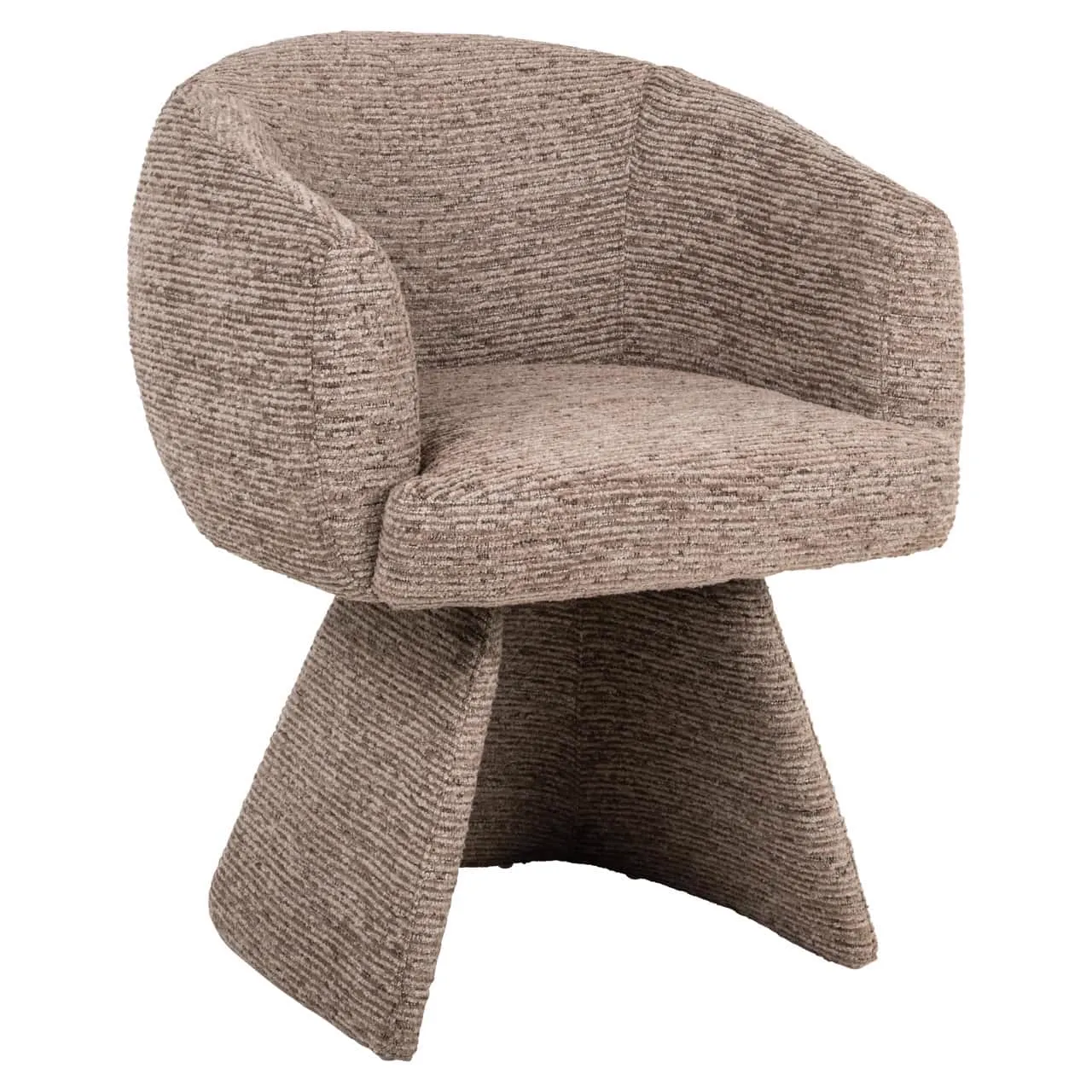 Eetkamerstoel Quiriro mocca linear swivel op een witte achtergrond, schuin van voren gefotografeerd - Richmond Interiors
