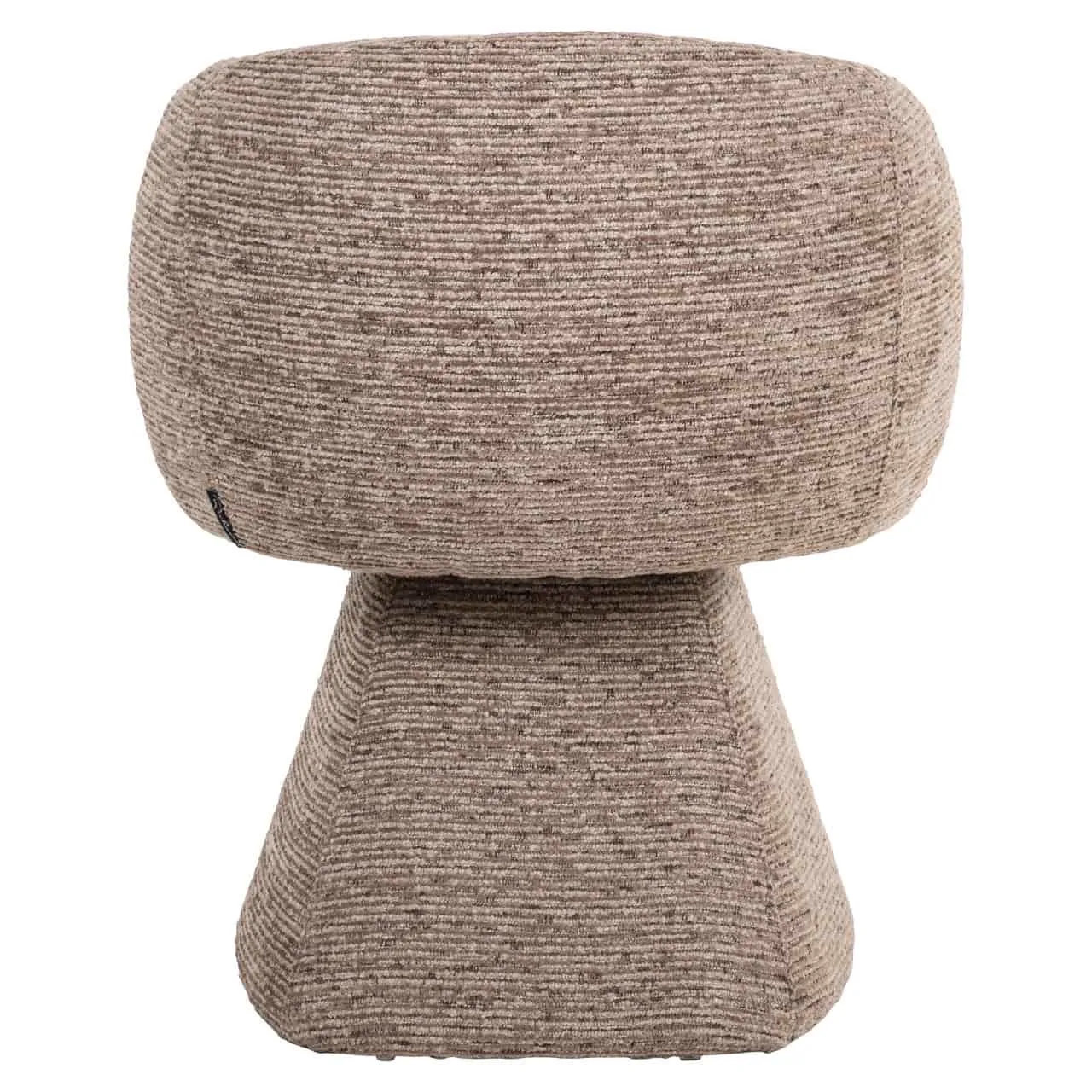 Eetkamerstoel Quiriro mocca linear swivel op een witte achtergrond, met een close-up van de zitting en de voet - Richmond Interiors