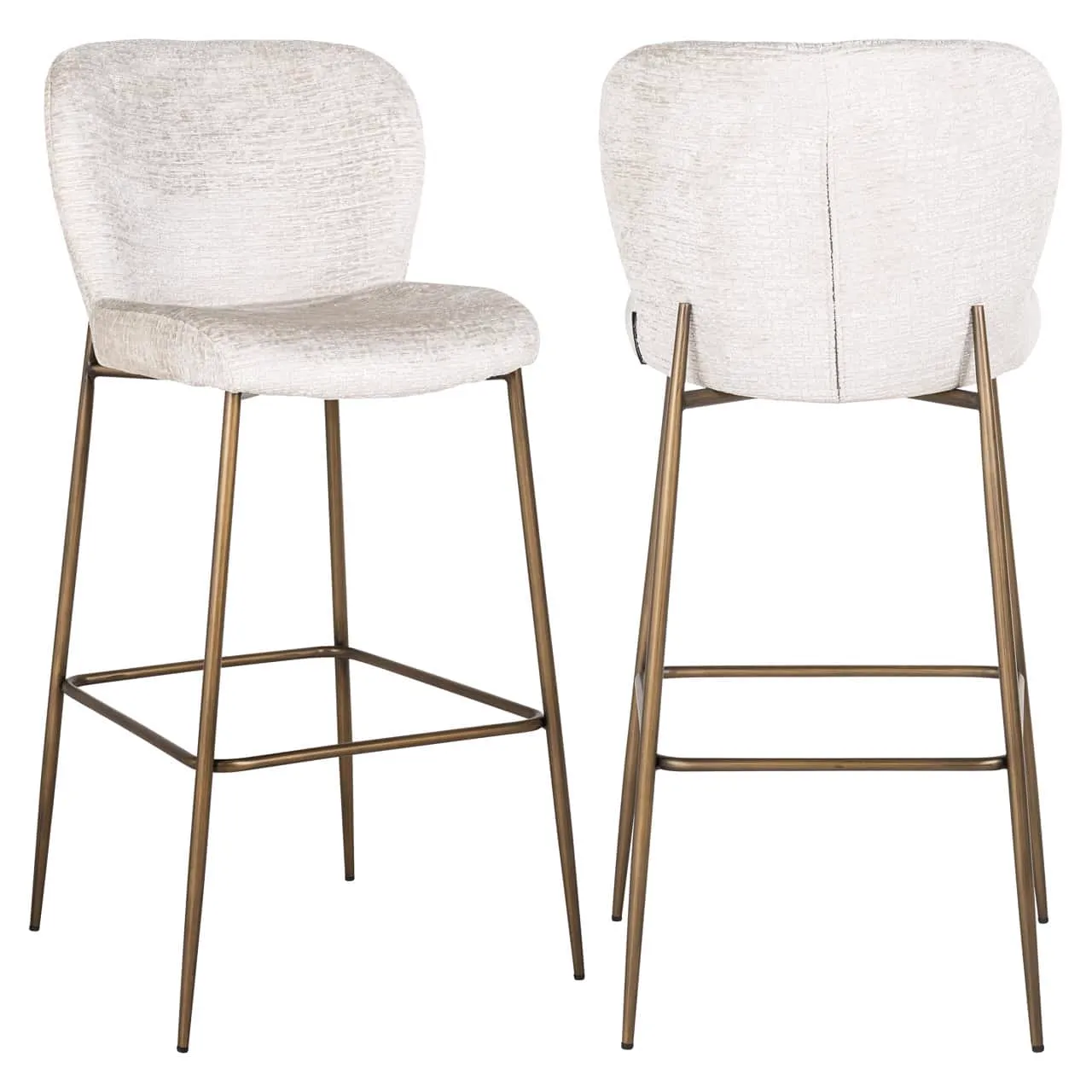 Zwei Barhocker Darby cream fusion auf weißem Hintergrund, einer von vorne und einer von hinten - Richmond Interiors