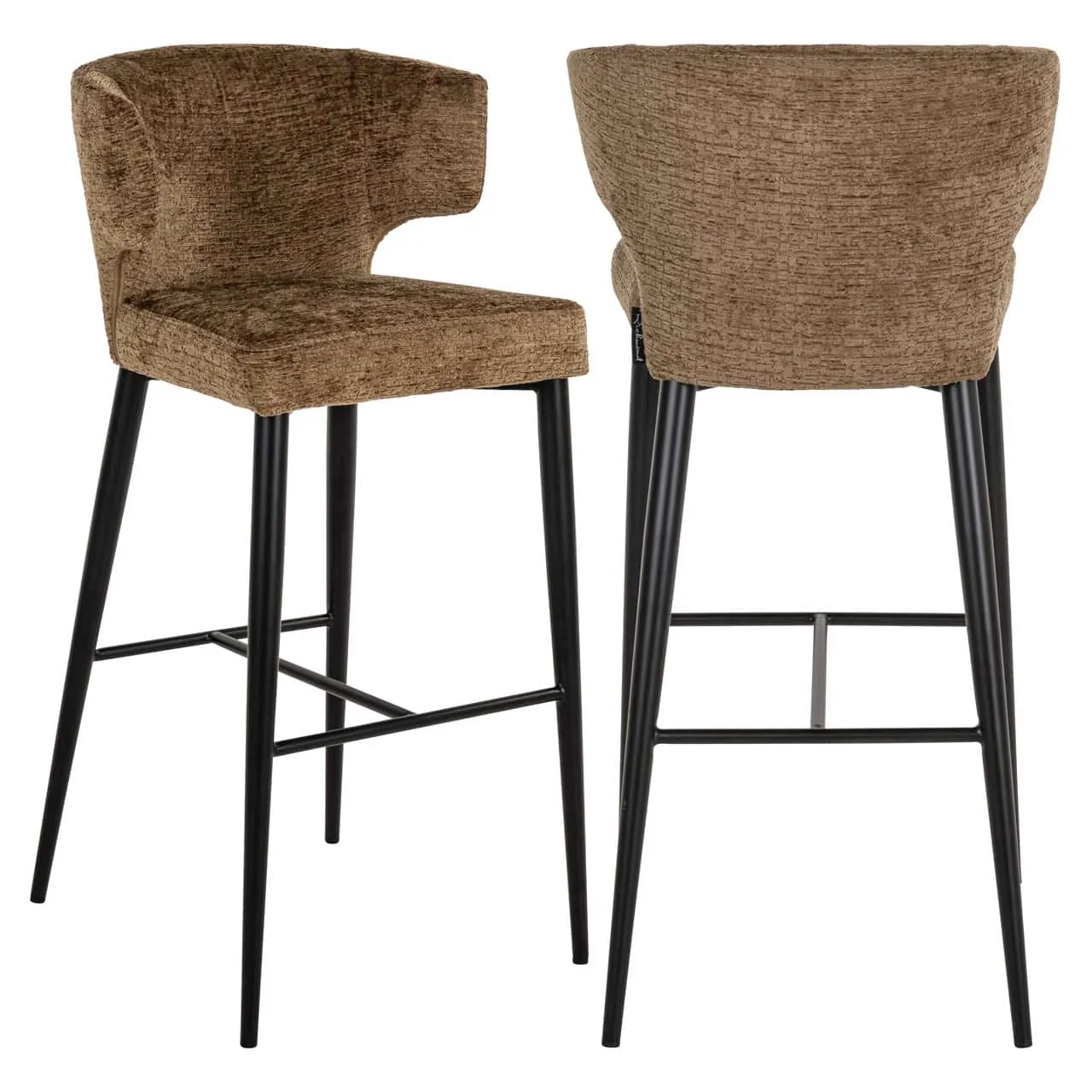 Zwei Barhocker Taylor Brandy Fusion Fire Retardant, von vorne und hinten auf weißem Hintergrund - Richmond Interiors