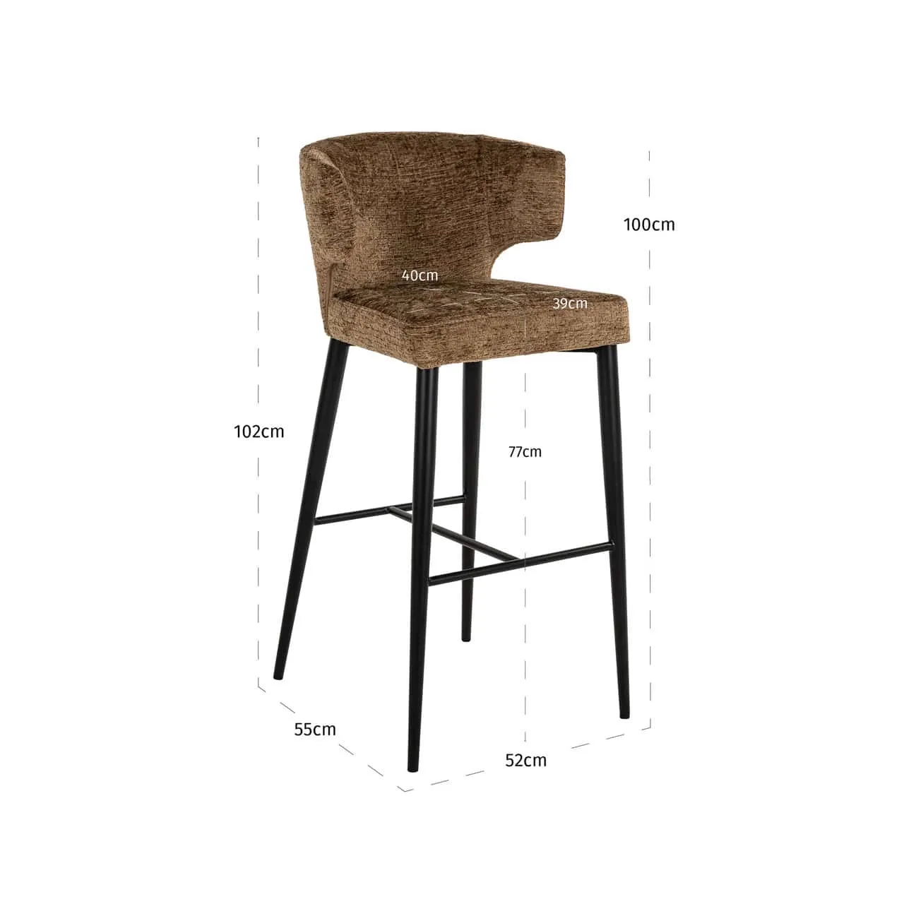 Barhocker Taylor Brandy Fusion Fire Retardant auf weißem Hintergrund mit Maßen - Richmond Interiors