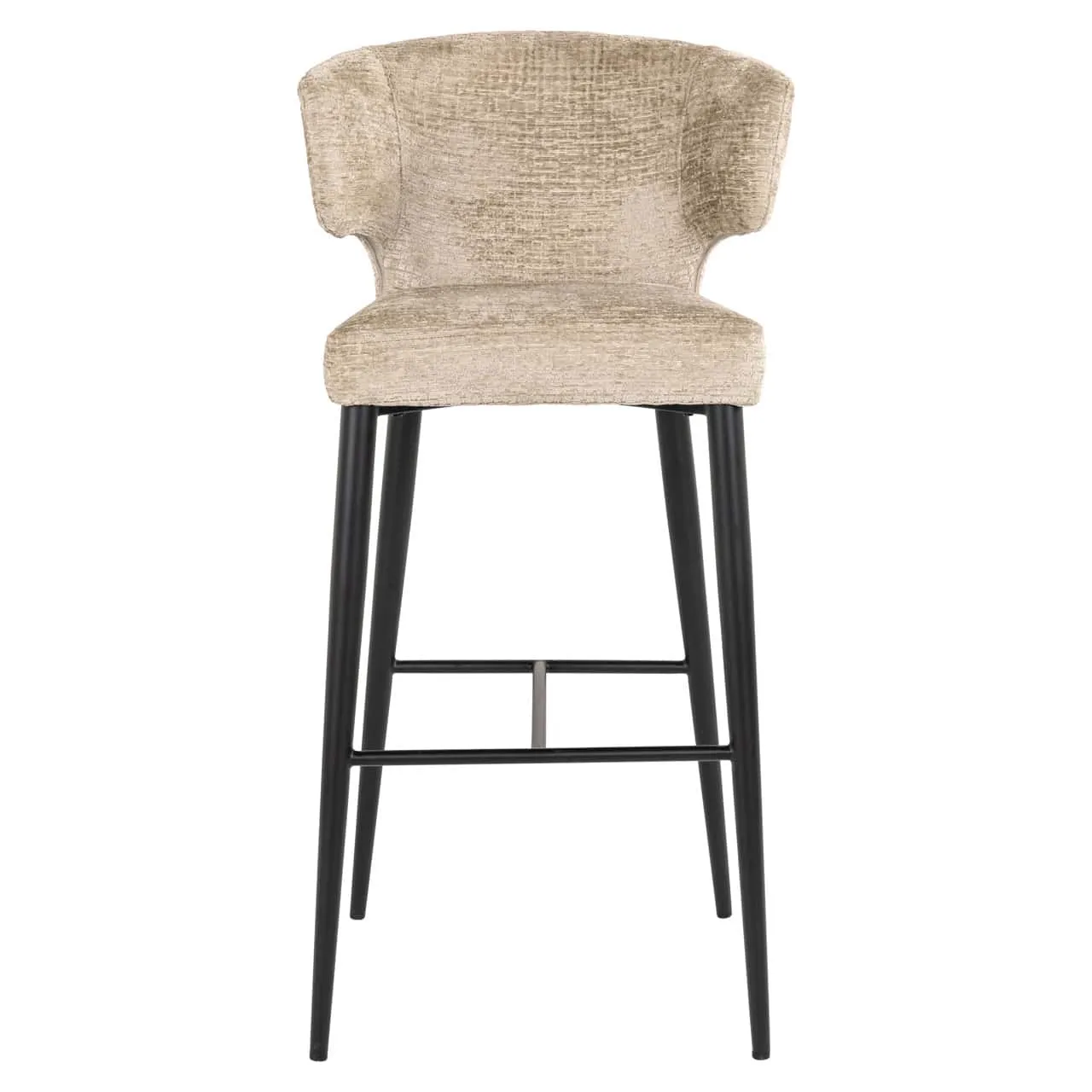 Barhocker Taylor Desert Fusion Fire Retardant, mit einer gepolsterten Rückenlehne und schwarzen Beinen auf weißem Hintergrund - Richmond Interiors