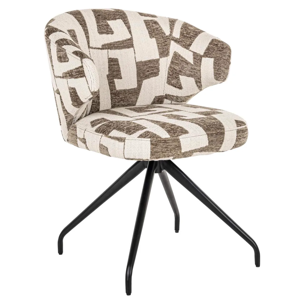 Eetkamerstoel Milly moss graffic swivel met grafisch patroon op een witte achtergrond, schuin van voren gefotografeerd - Richmond Interiors