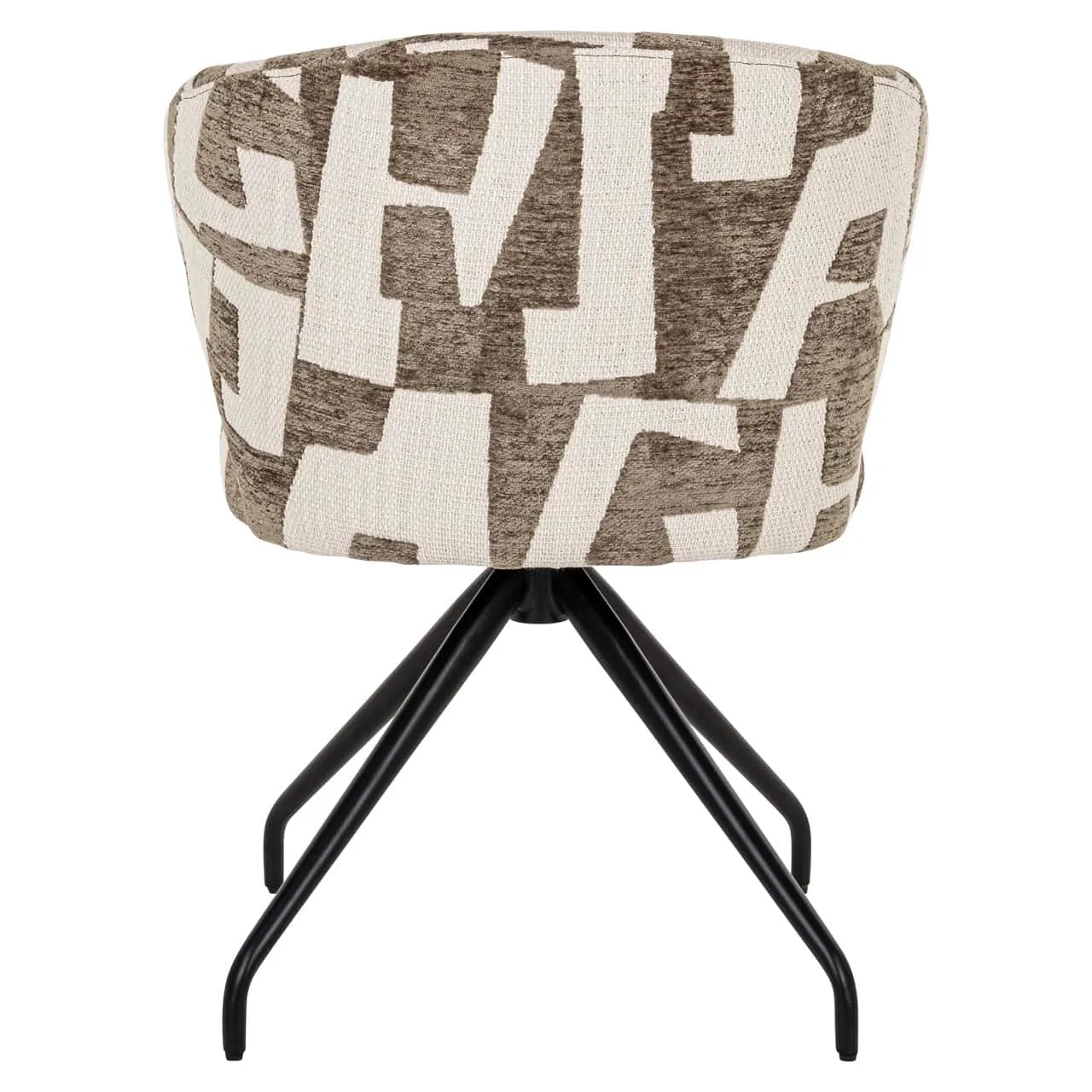 Die Rückseite des Esszimmerstuhls Milly moss graffic swivel mit auffälligem Muster auf weißem Hintergrund - Richmond Interiors