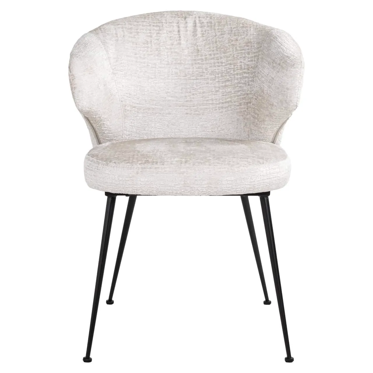 Eetkamerstoel Xandra cream fusion op witte achtergrond, van voren gezien met zwarte poten - Richmond Interiors