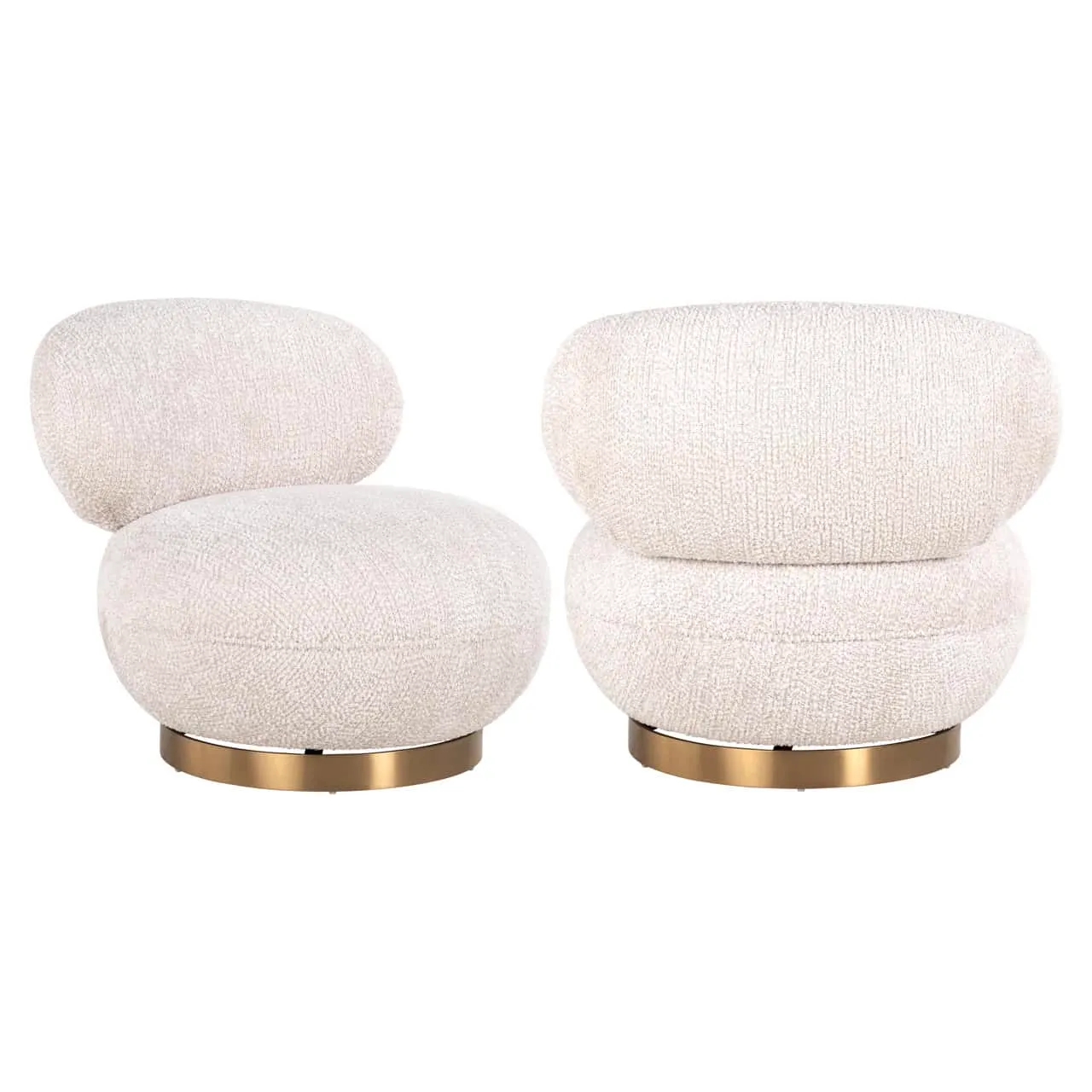Zwei Loungesessel Jace lovely cream swivel auf weißem Hintergrund, der linke Sessel schräg und der rechte direkt von vorne - Richmond Interiors