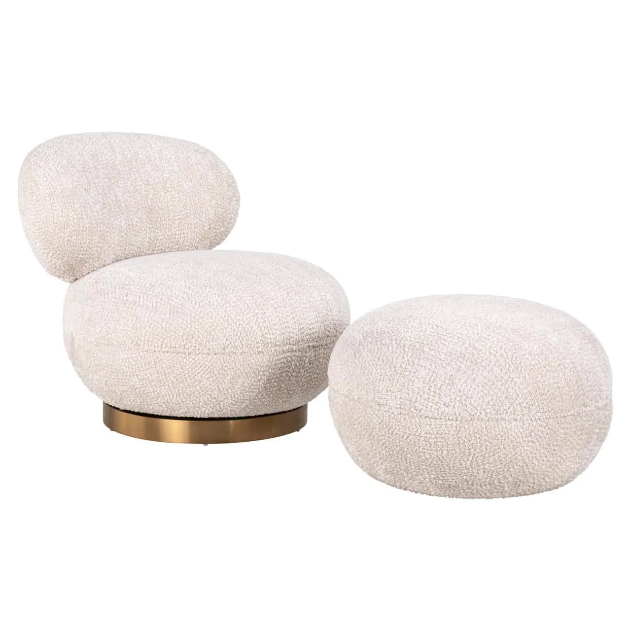 Loungesessel Jace lovely cream swivel mit passendem Hocker auf weißem Hintergrund - Richmond Interiors