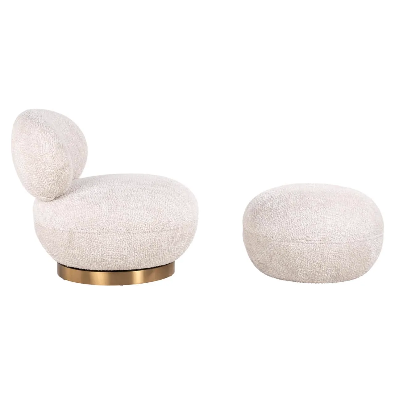 Loungesessel Jace lovely cream swivel und ein passender Hocker auf weißem Hintergrund - Richmond Interiors