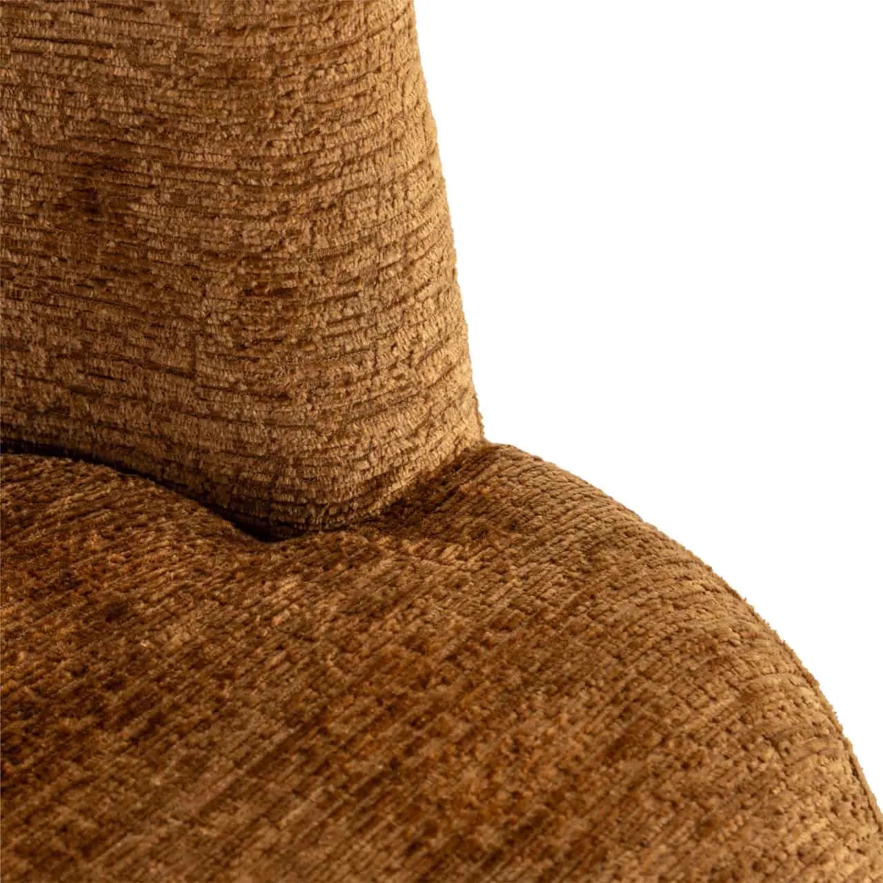 Detail des Esszimmerstuhls Stella Cognac Fusion, Nahaufnahme des braunen Stoffbezugs - Richmond Interiors